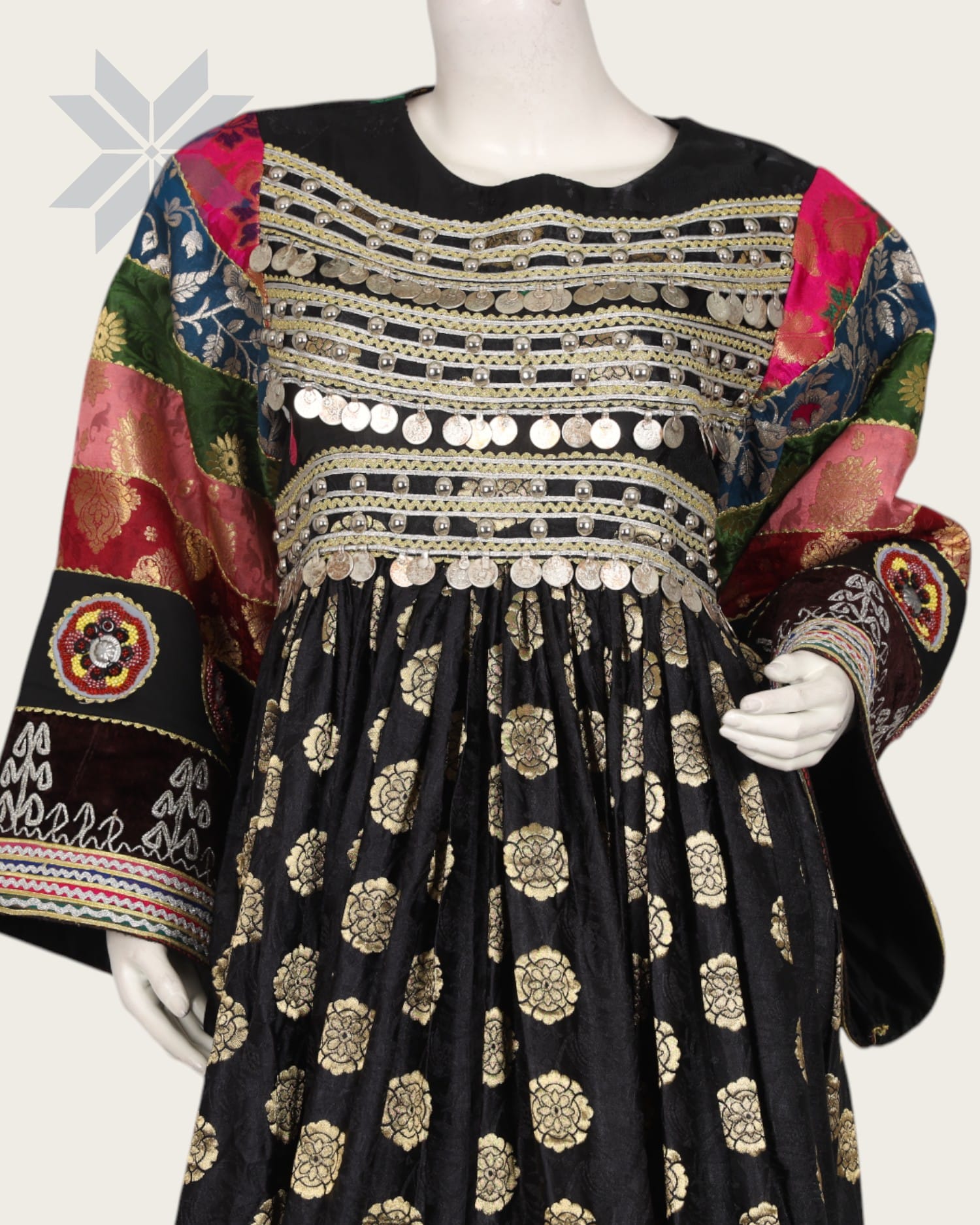 Black Banarsi Dress with Coin Embroidery Afghan Culture