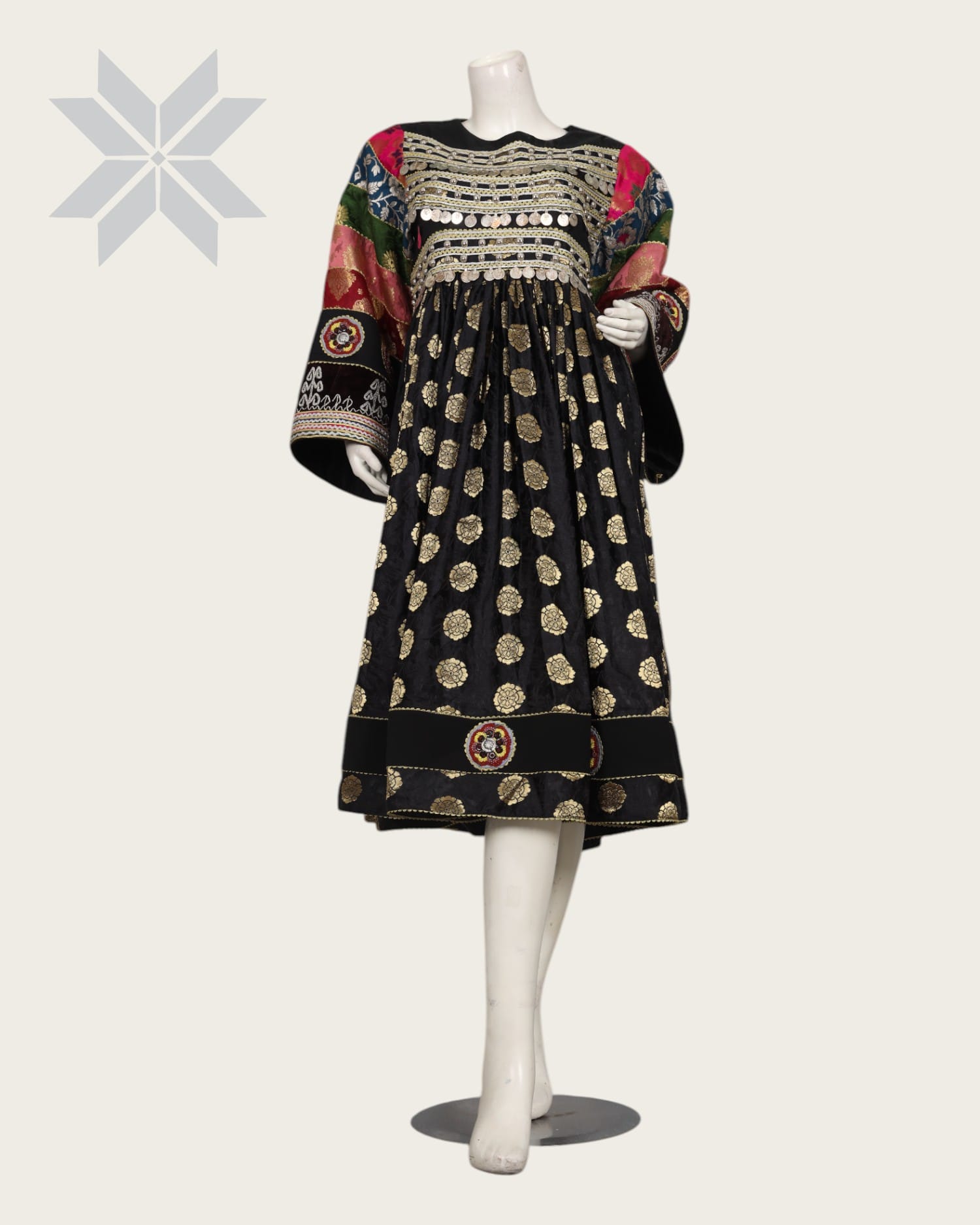 Black Banarsi Dress with Coin Embroidery Afghan Culture