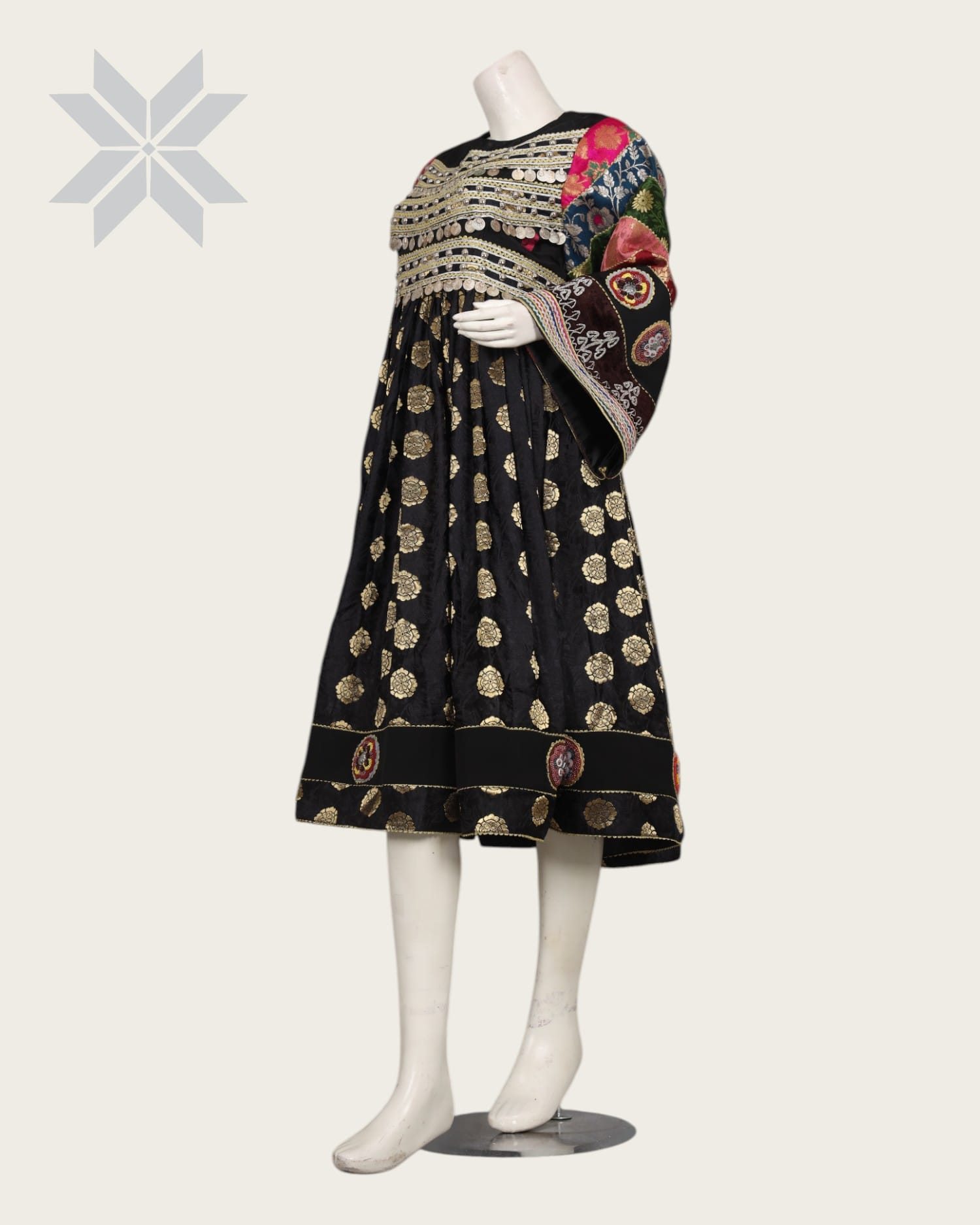 Black Banarsi Dress with Coin Embroidery Afghan Culture
