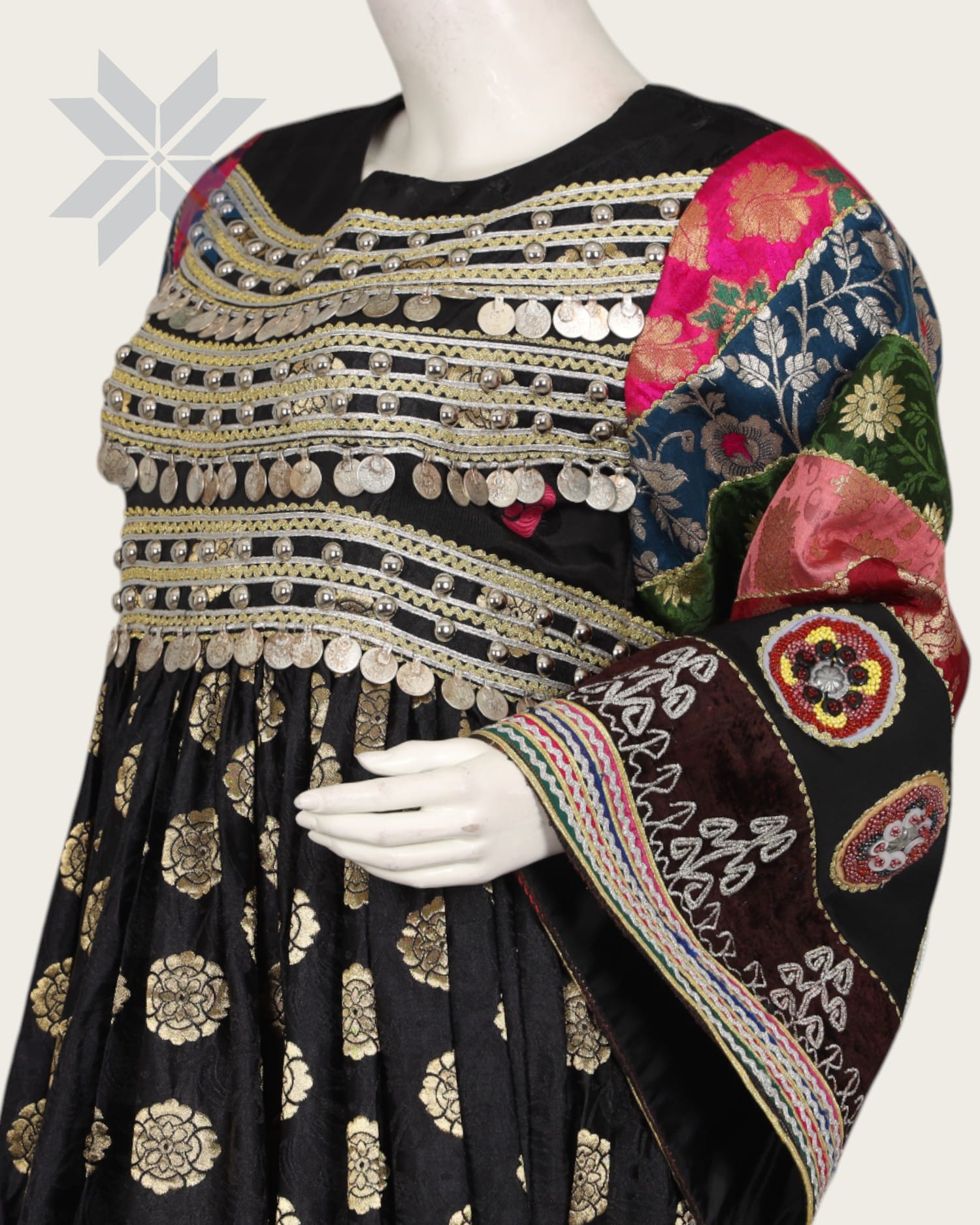 Black Banarsi Dress with Coin Embroidery Afghan Culture