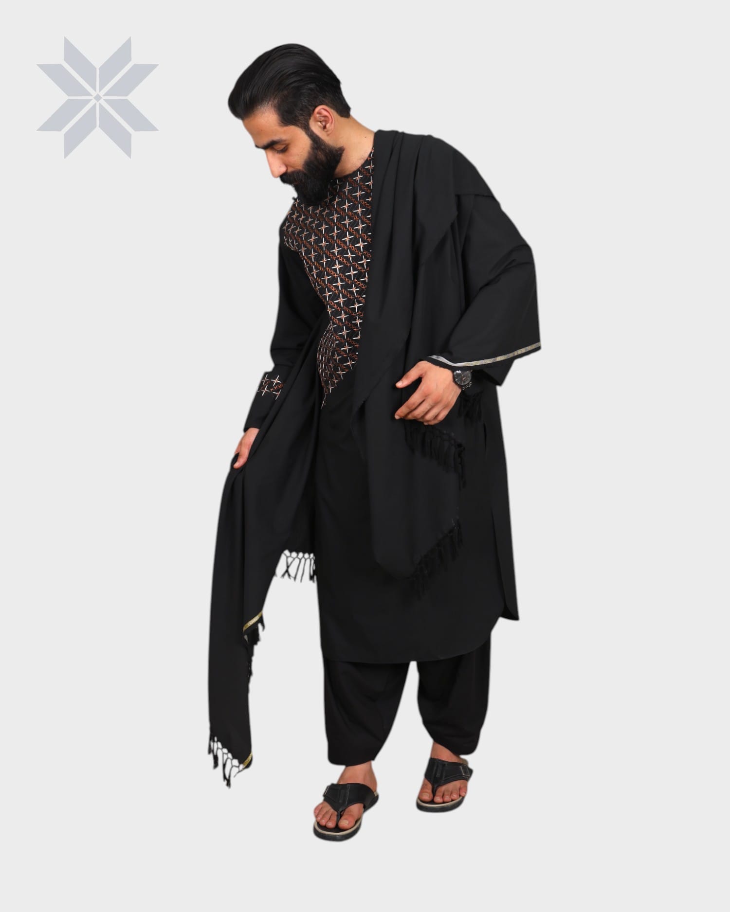 Black Star Men Embroidered Cloth