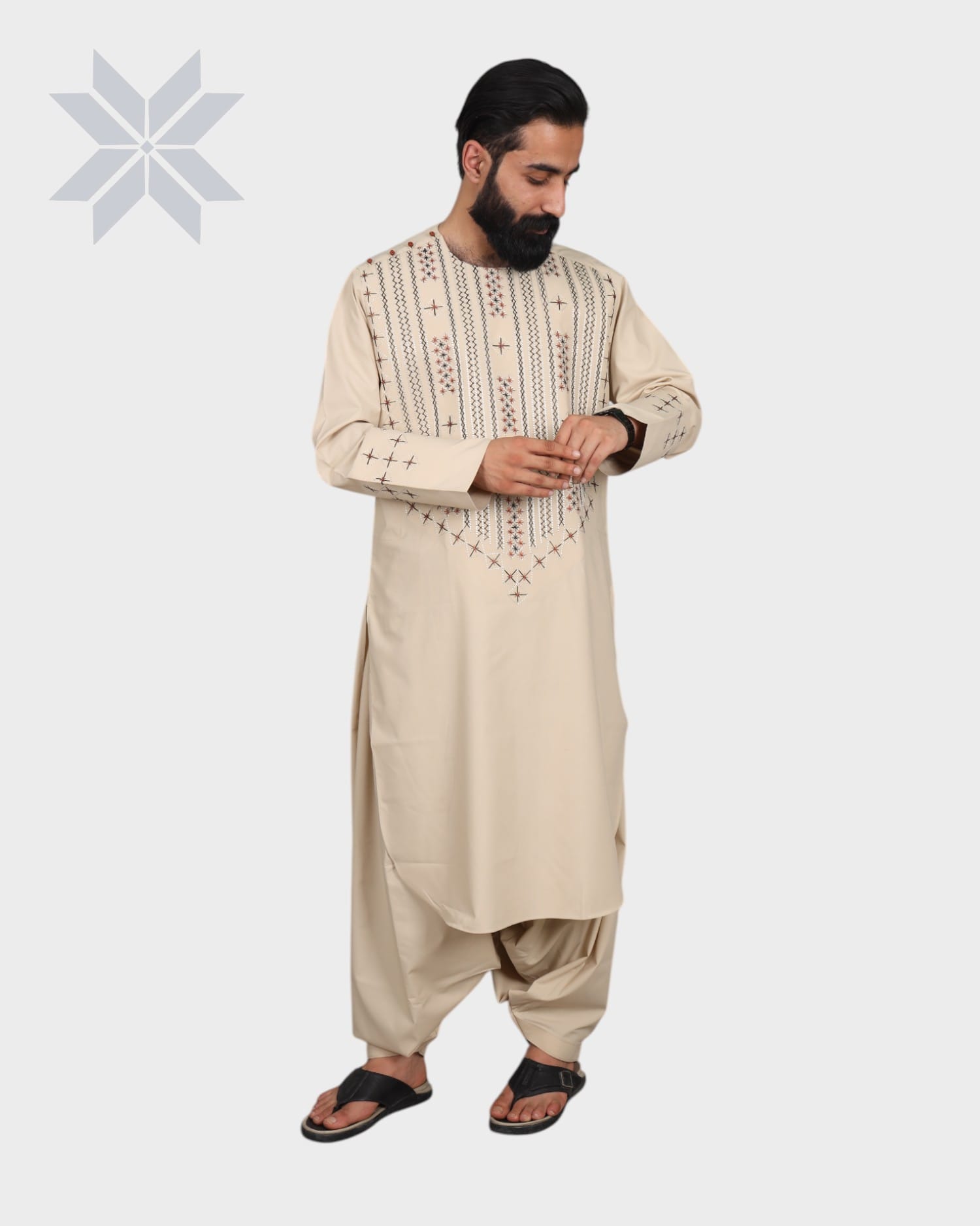 Creami Men’s Embroidered Kurta Set, Male Afghan Clothes