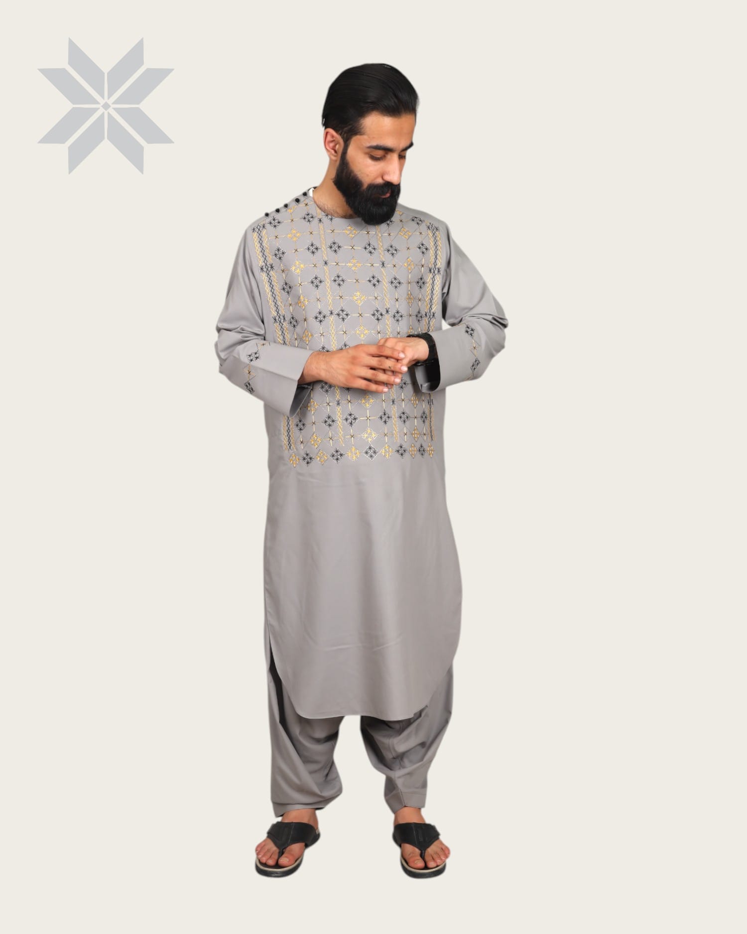 Silver Men Kurta Set, Perhan Tunban Set Male