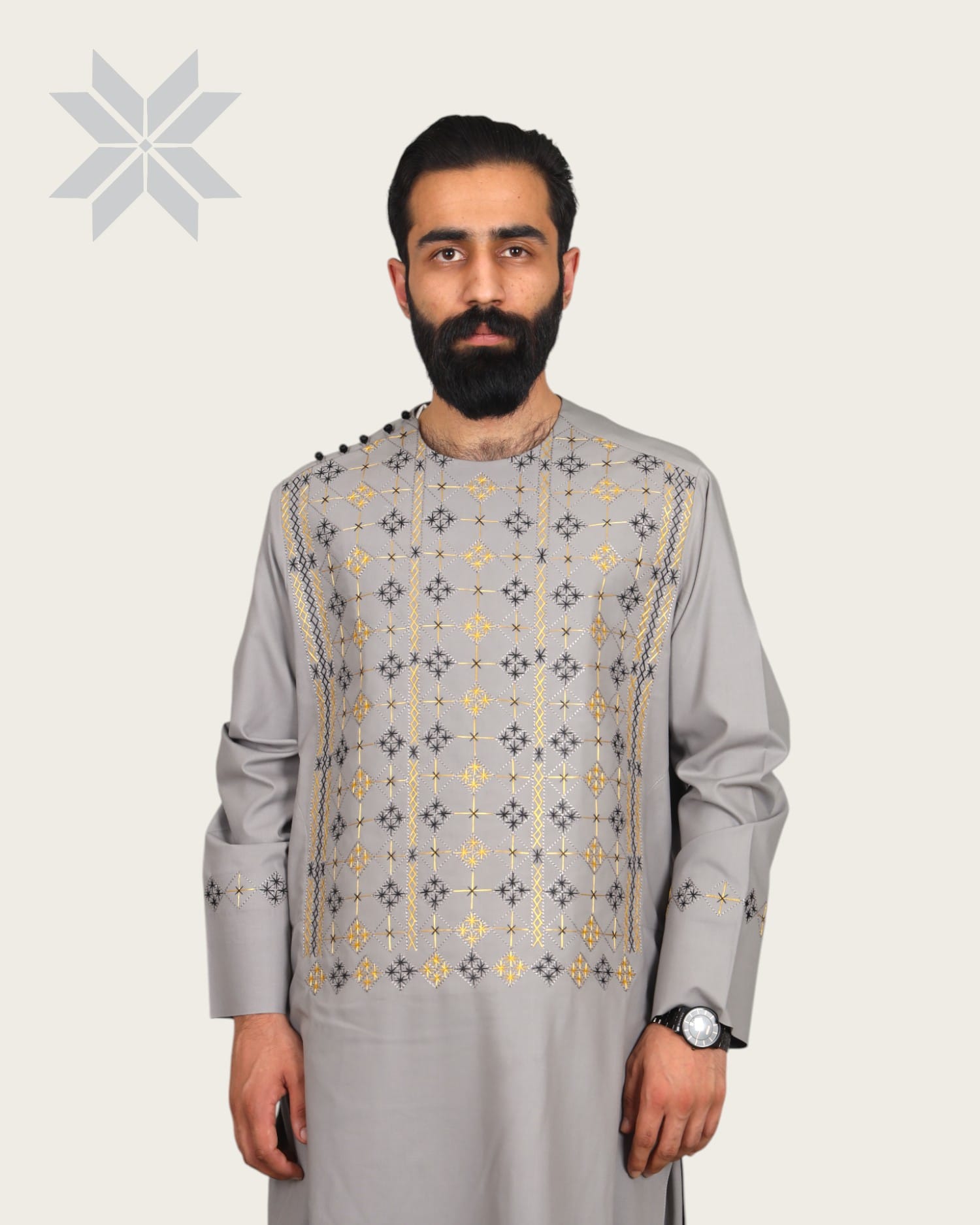Silver Men Kurta Set, Perhan Tunban Set Male