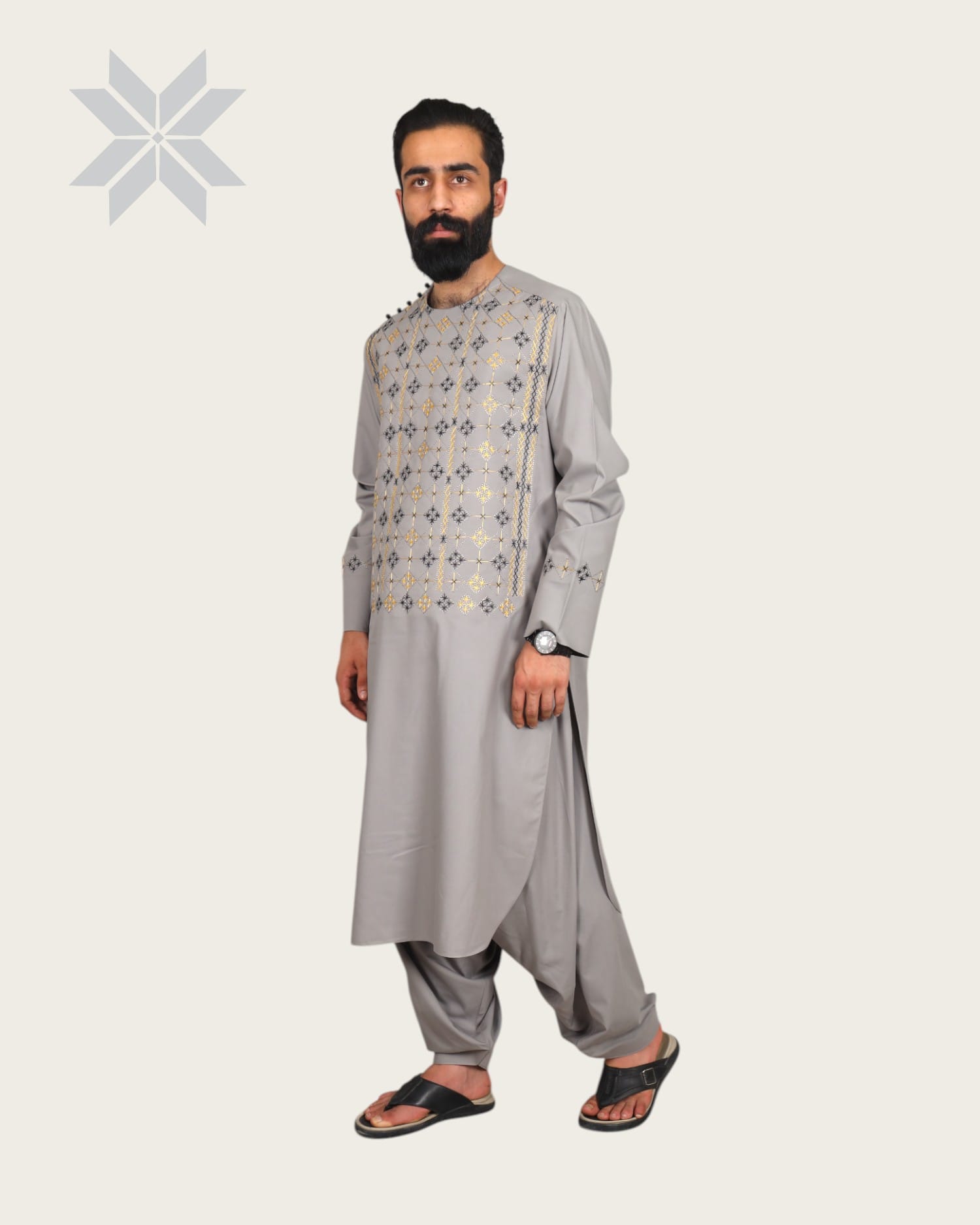 Silver Men Kurta Set, Perhan Tunban Set Male