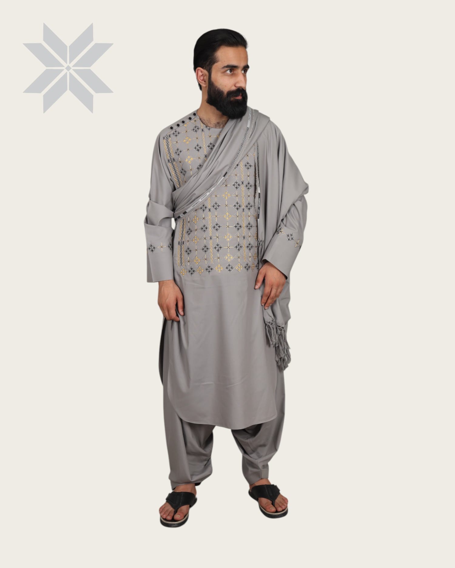 Silver Men Kurta Set, Perhan Tunban Set Male