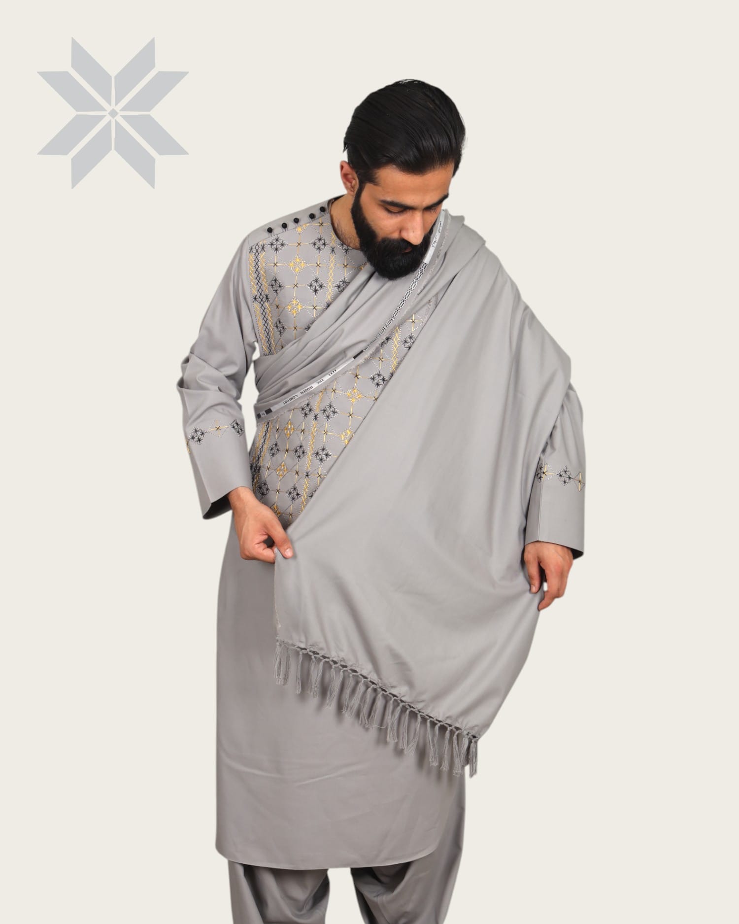 Silver Men Kurta Set, Perhan Tunban Set Male