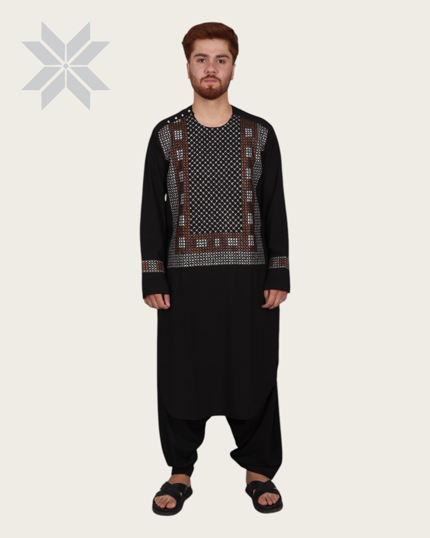 Traditional Men’s Embroidered Cloth Set, Black
