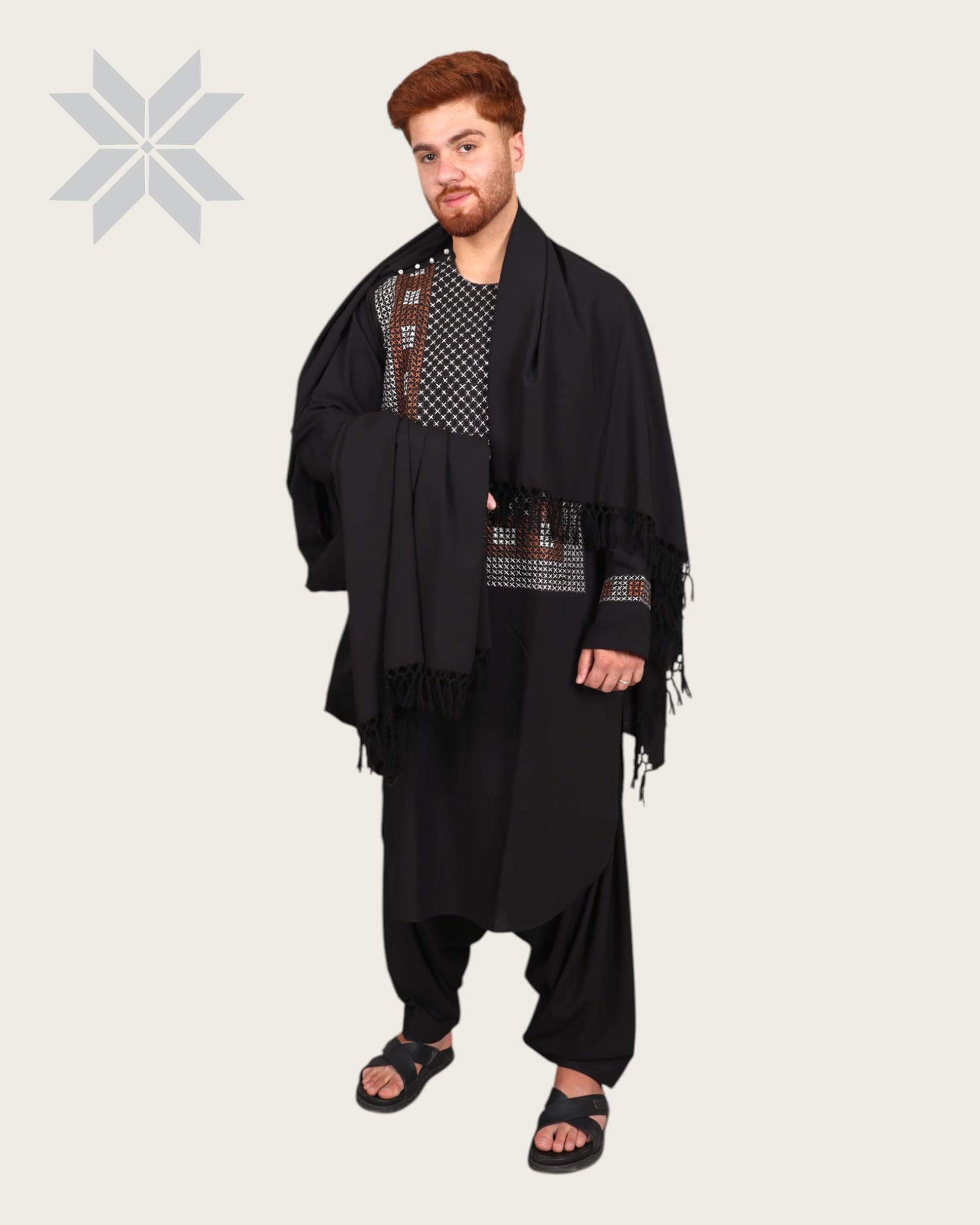 Traditional Men’s Embroidered Cloth Set, Black