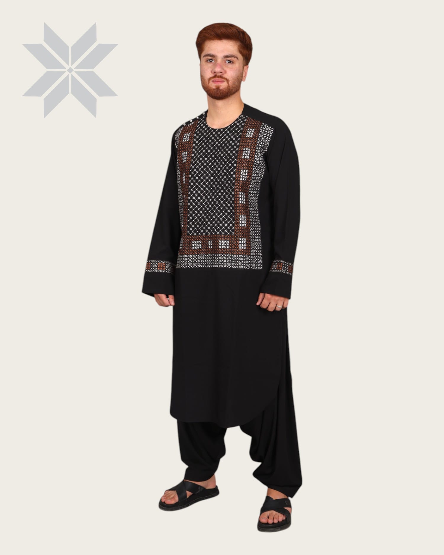 Traditional Men’s Embroidered Cloth Set, Black