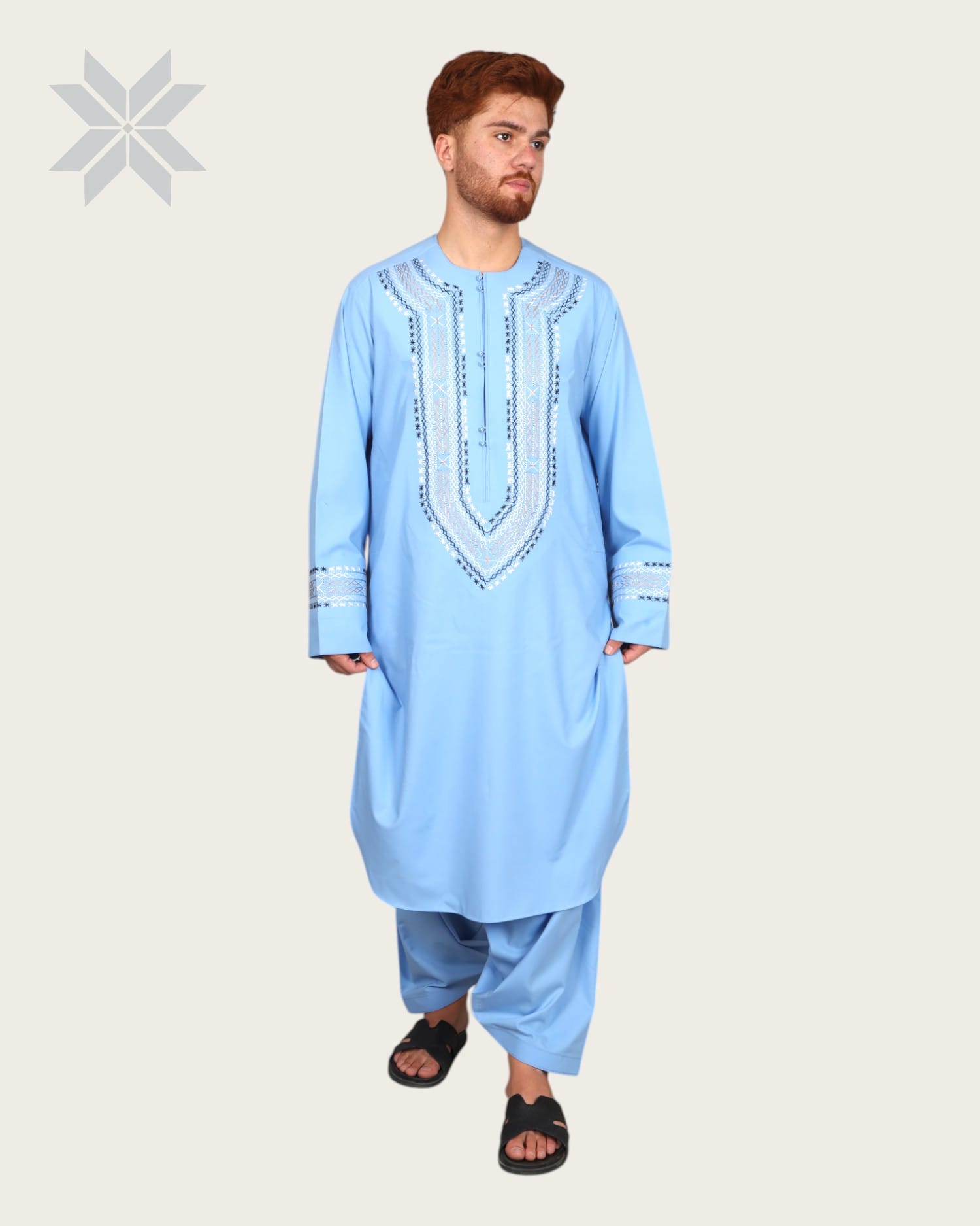 Sky Charm Embroidered Men  traditional Afghani men’s outfit Cloths with Shawl