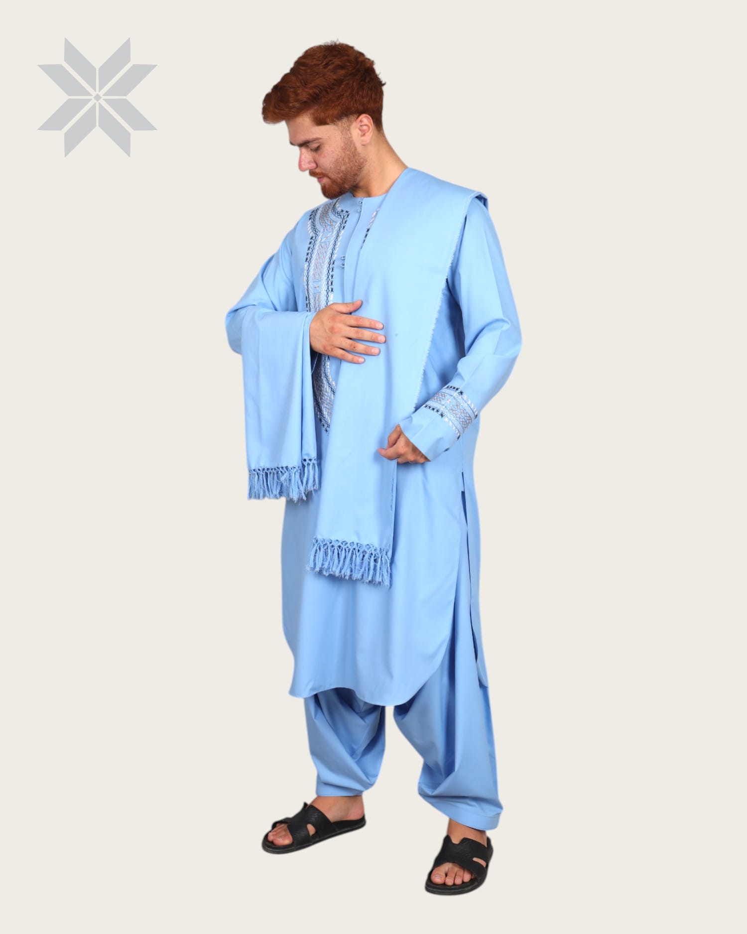 Sky Charm Embroidered Men  traditional Afghani men’s outfit Cloths with Shawl