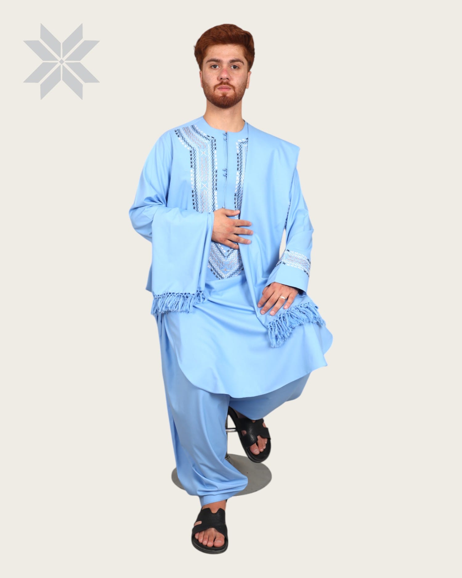 Sky Charm Embroidered Men  traditional Afghani men’s outfit Cloths with Shawl
