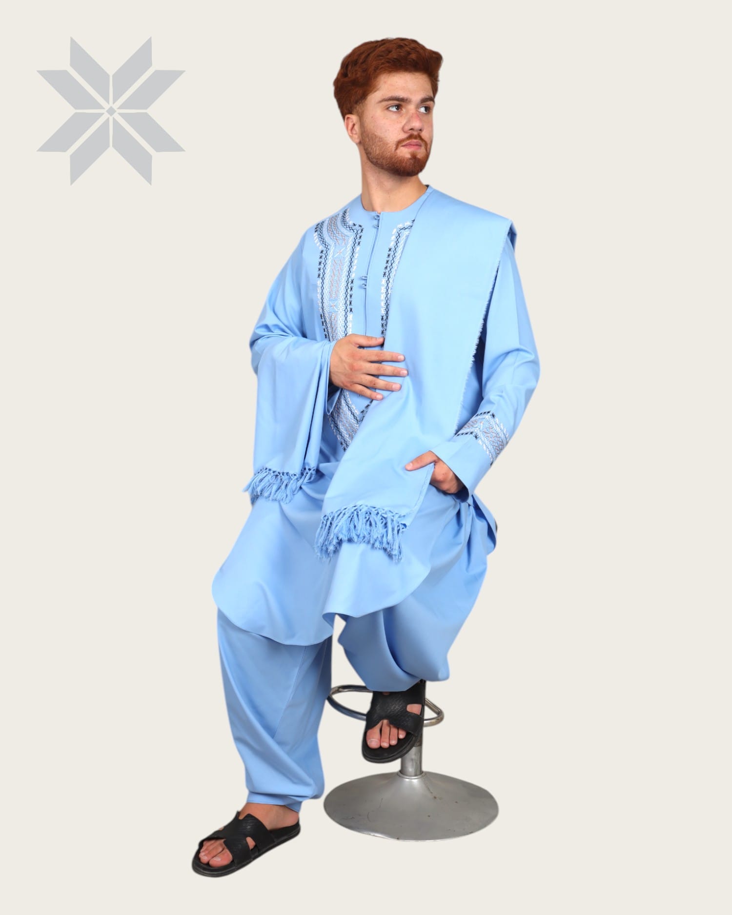 Sky Charm Embroidered Men  traditional Afghani men’s outfit Cloths with Shawl