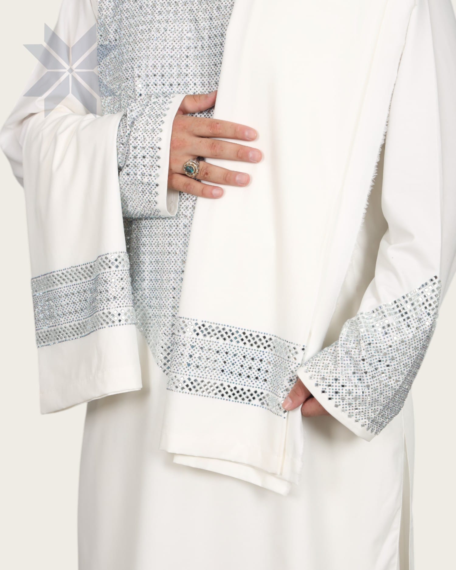 Afghani Men Mirror design cloths Full Set  Traditional, Party Wear Off White Outfit