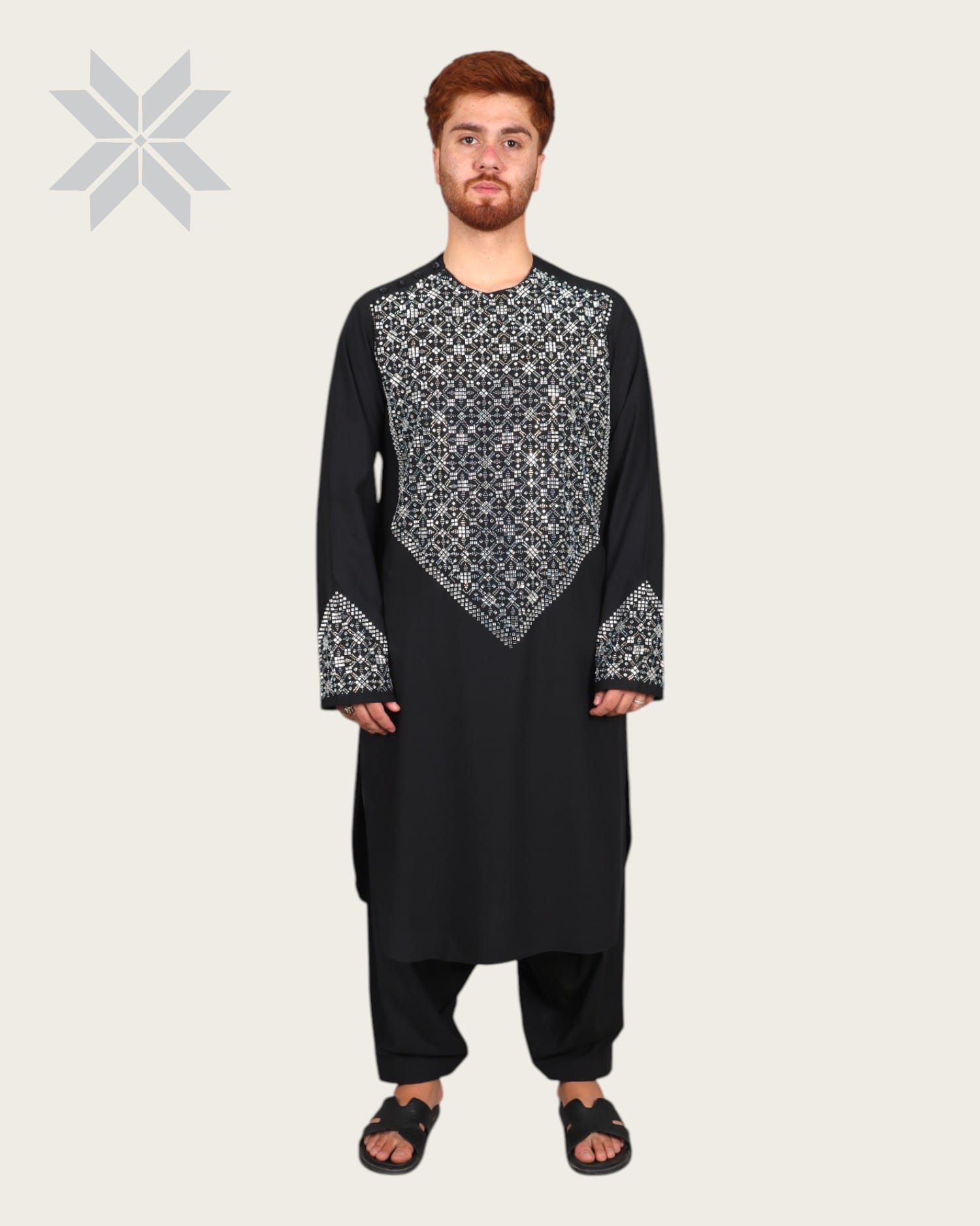 Black Mirror Men Cloth with Shawl, Full Set Perahan Tunban