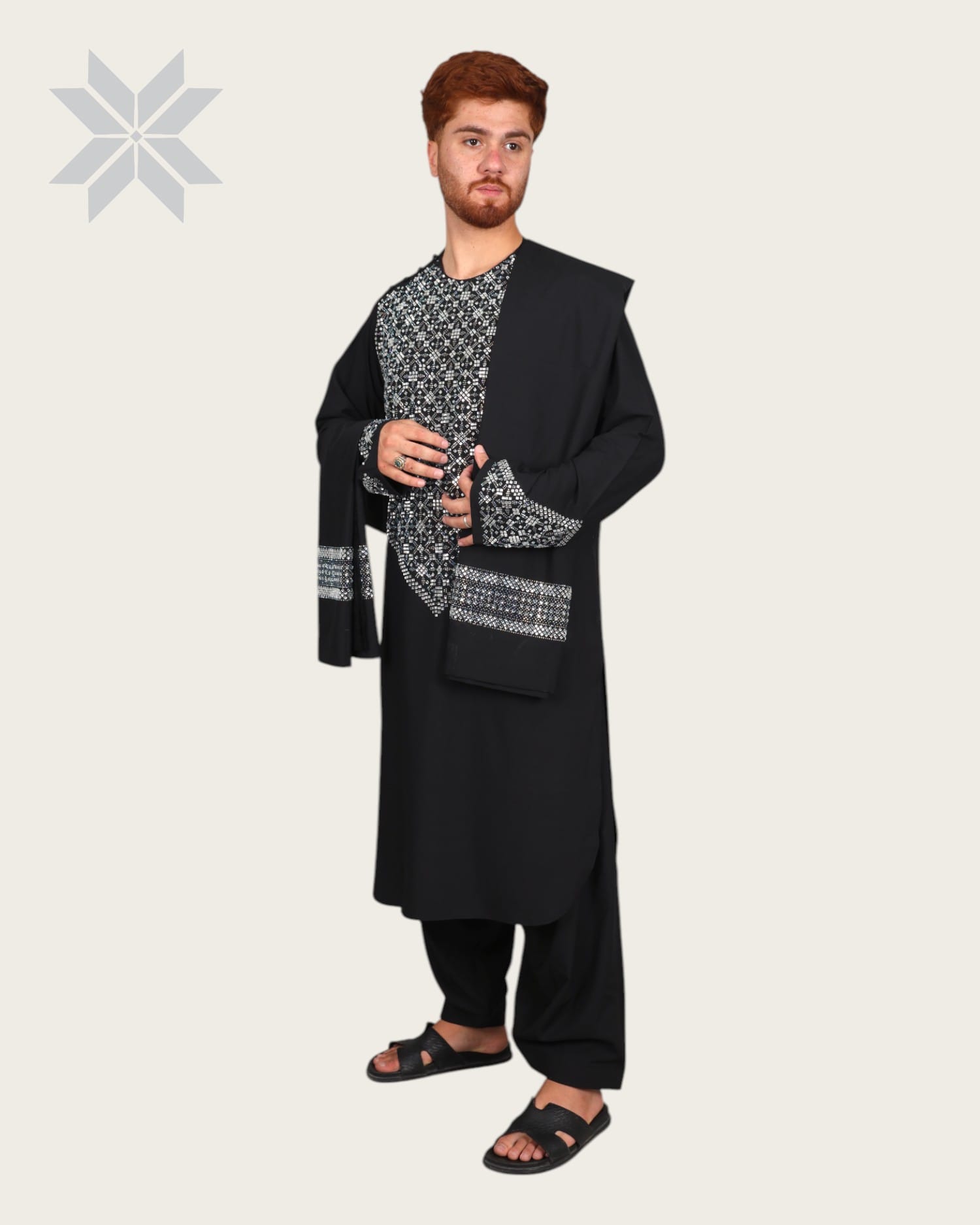 Black Mirror Men Cloth with Shawl, Full Set Perahan Tunban