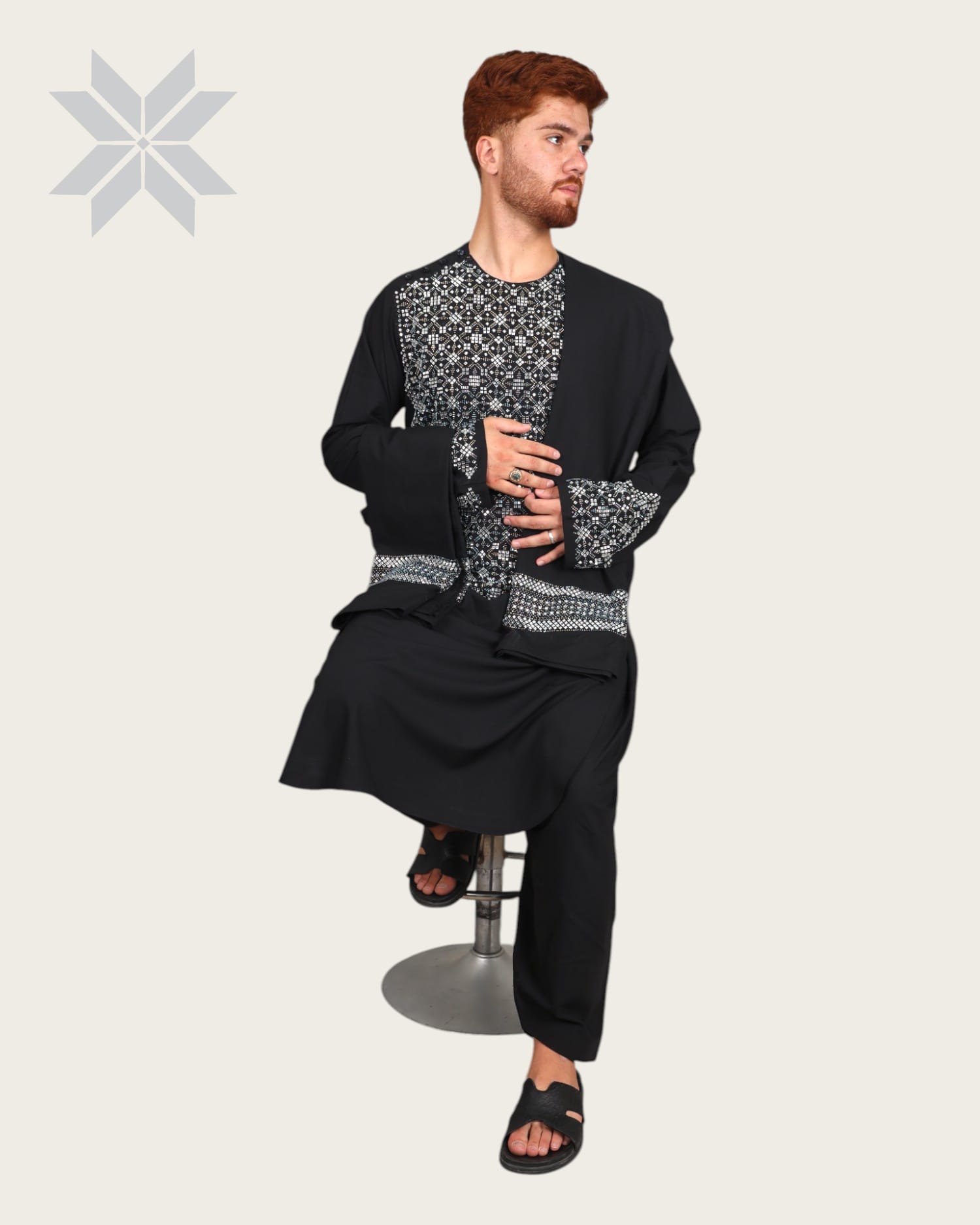 Black Mirror Men Cloth with Shawl, Full Set Perahan Tunban