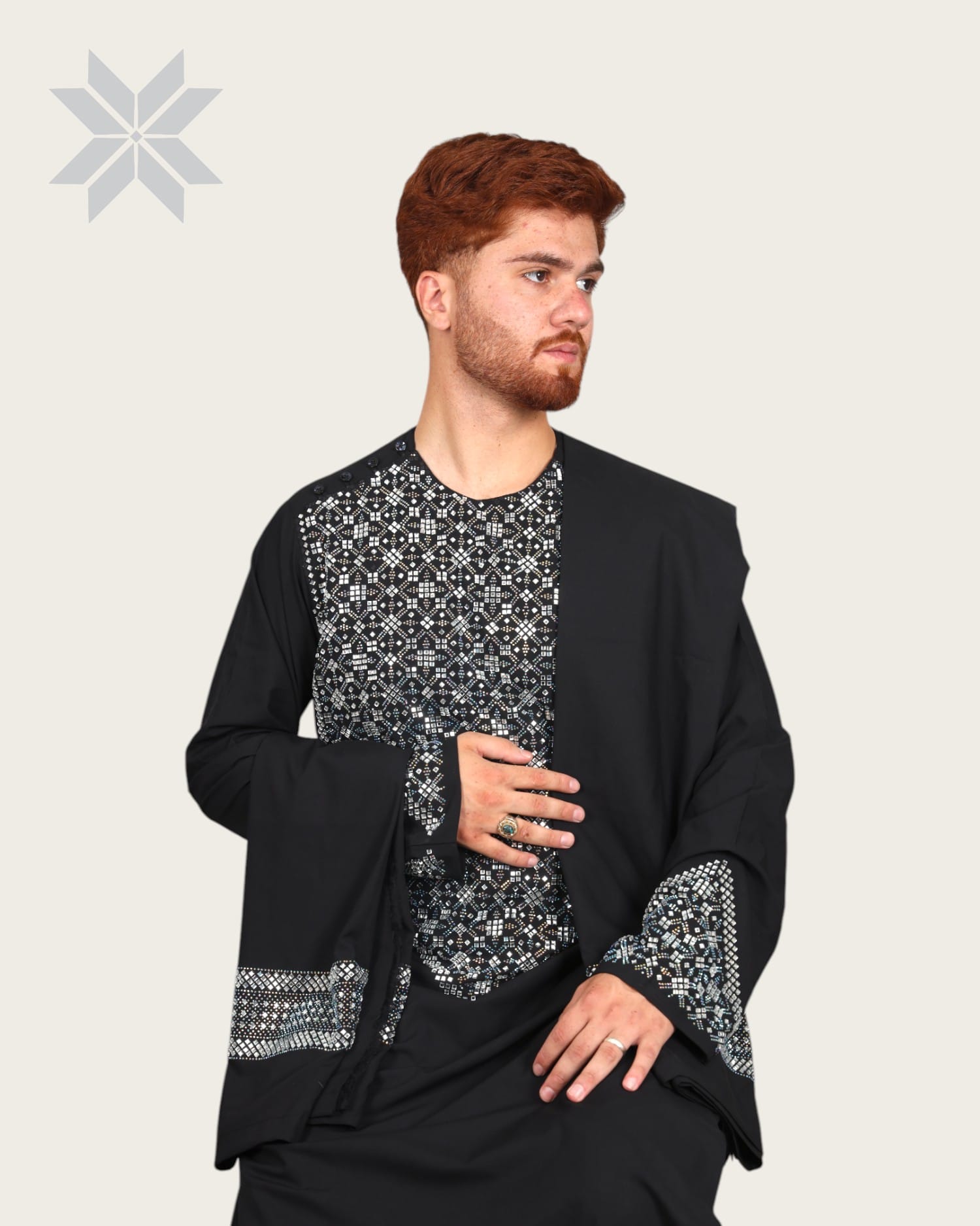 Black Mirror Men Cloth with Shawl, Full Set Perahan Tunban