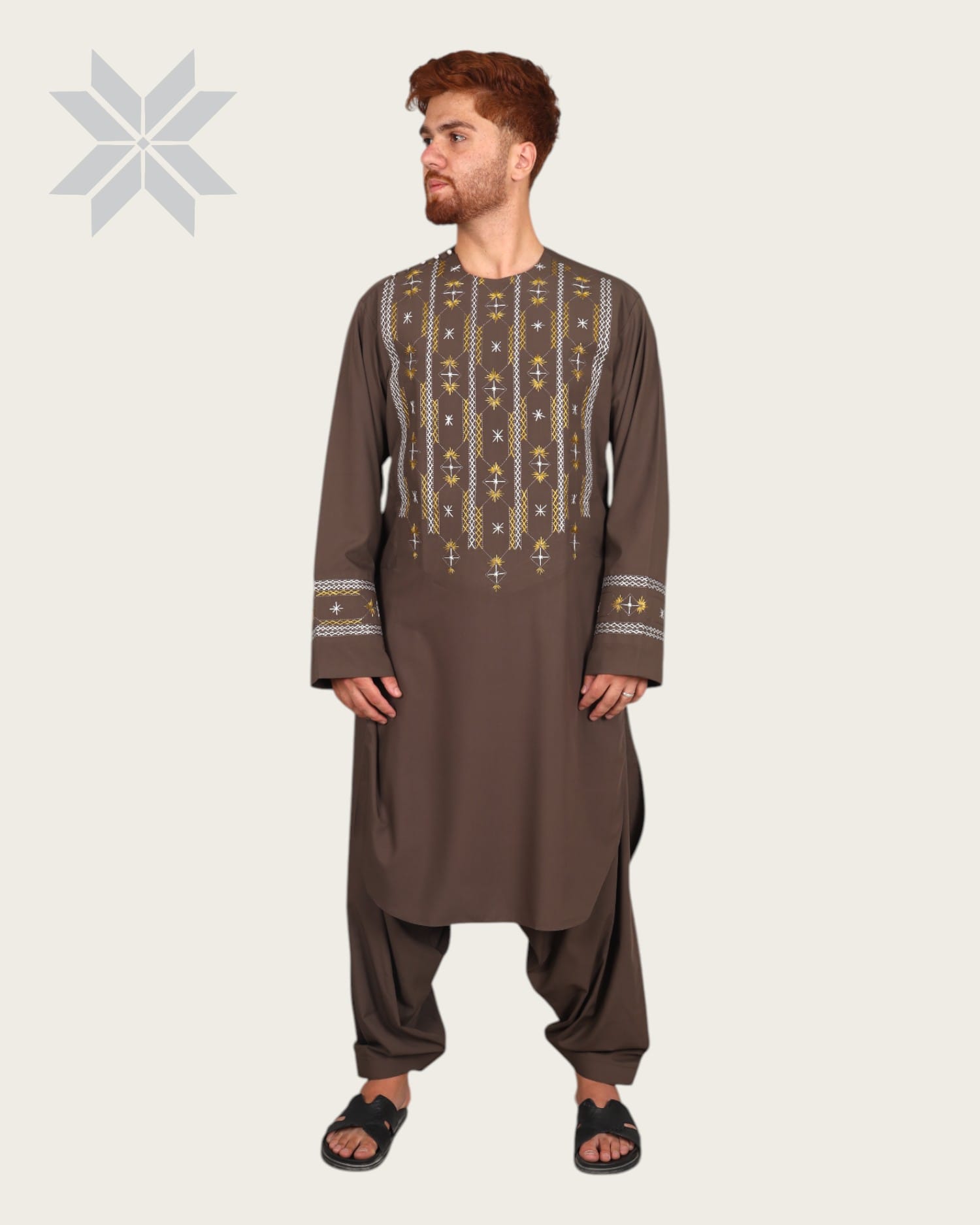 Badshahi Brown Men Cloths Embroidered Set