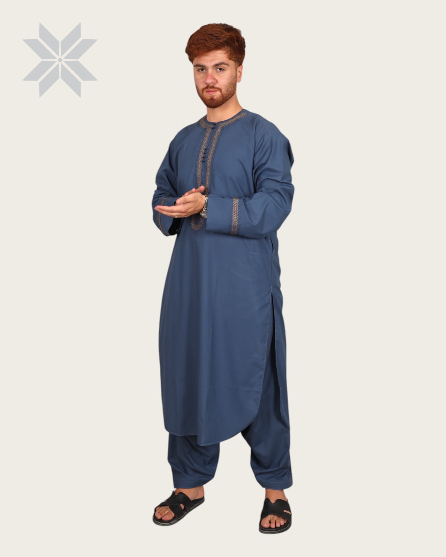 Steel Blue Arabic Style Men Traditional Outfit