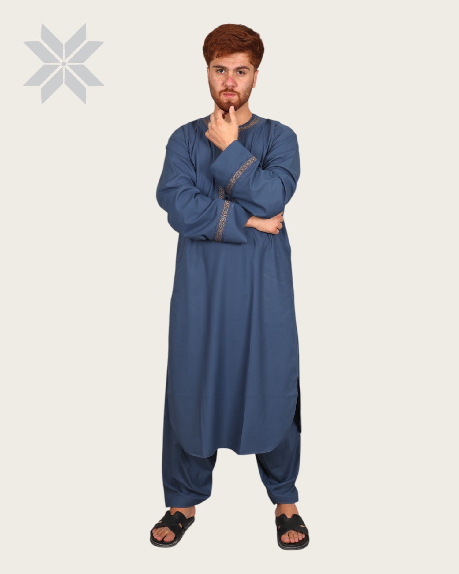 Steel Blue Arabic Style Men Traditional Outfit