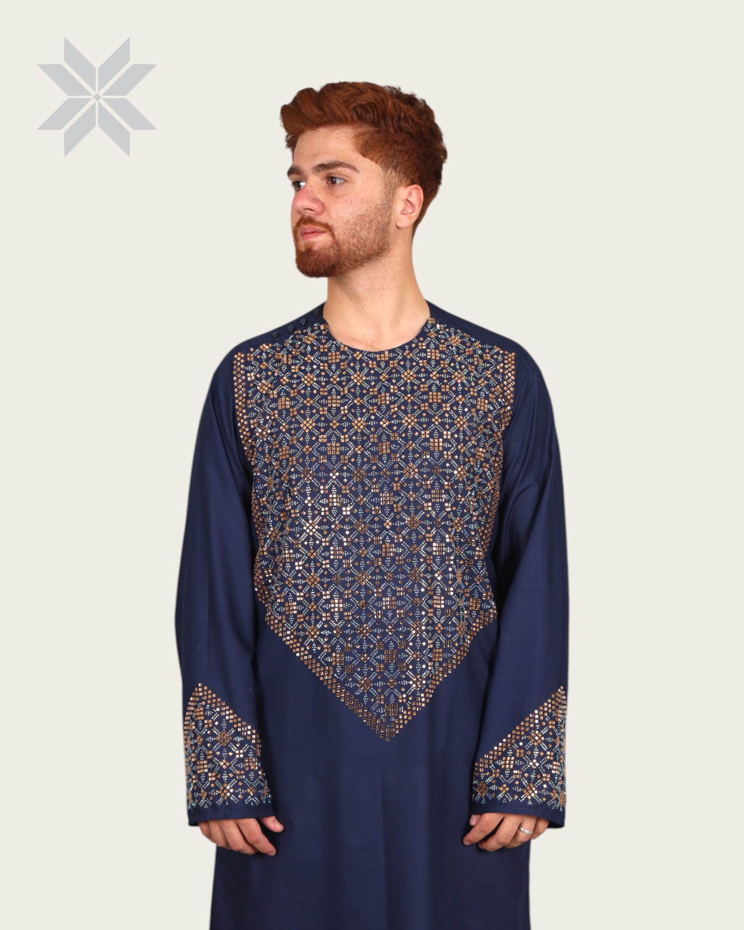 Deep Navy Royal Men's Outfit with Multicolor Glass Embroidery