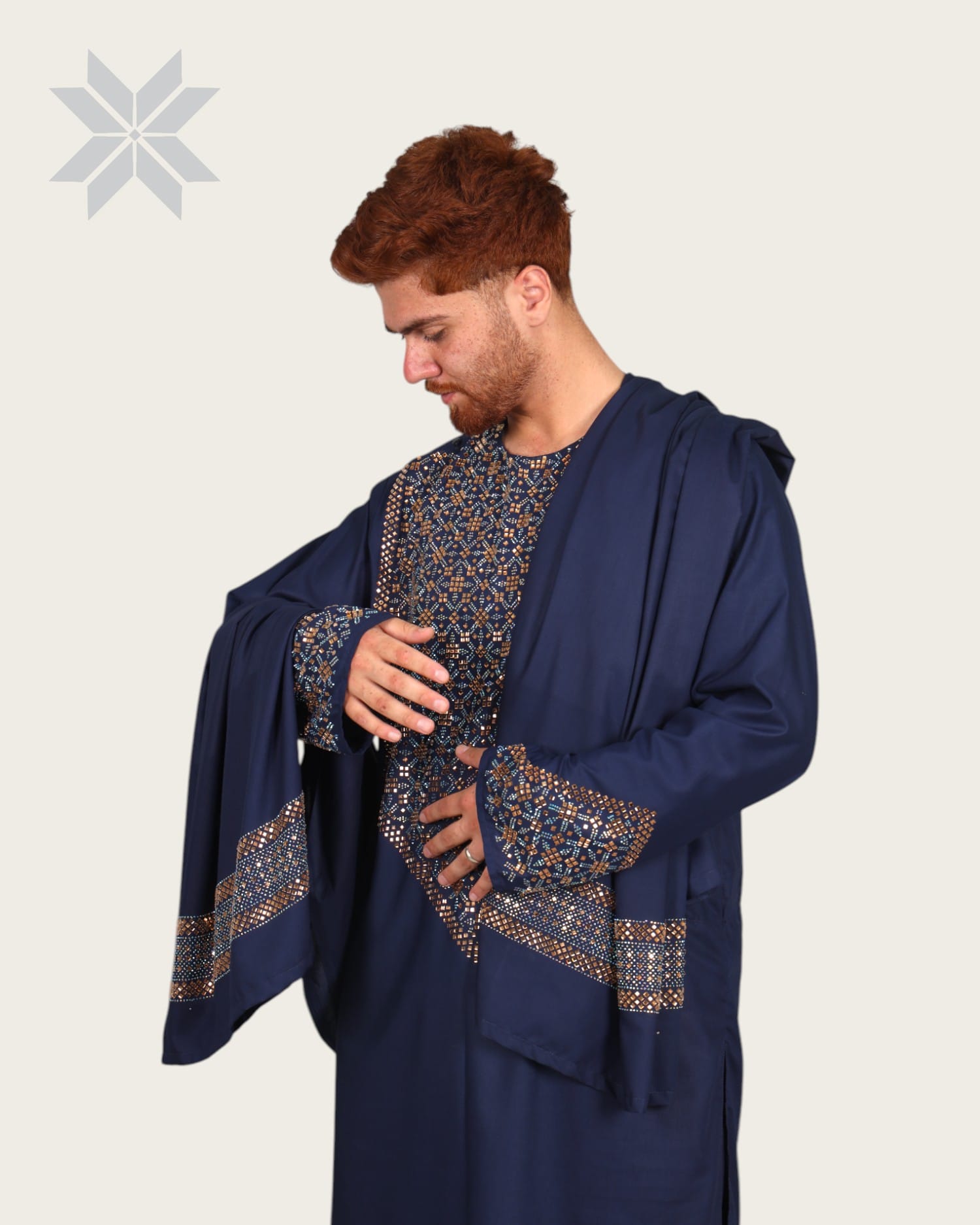 Deep Navy Royal Men's Outfit with Multicolor Glass Embroidery