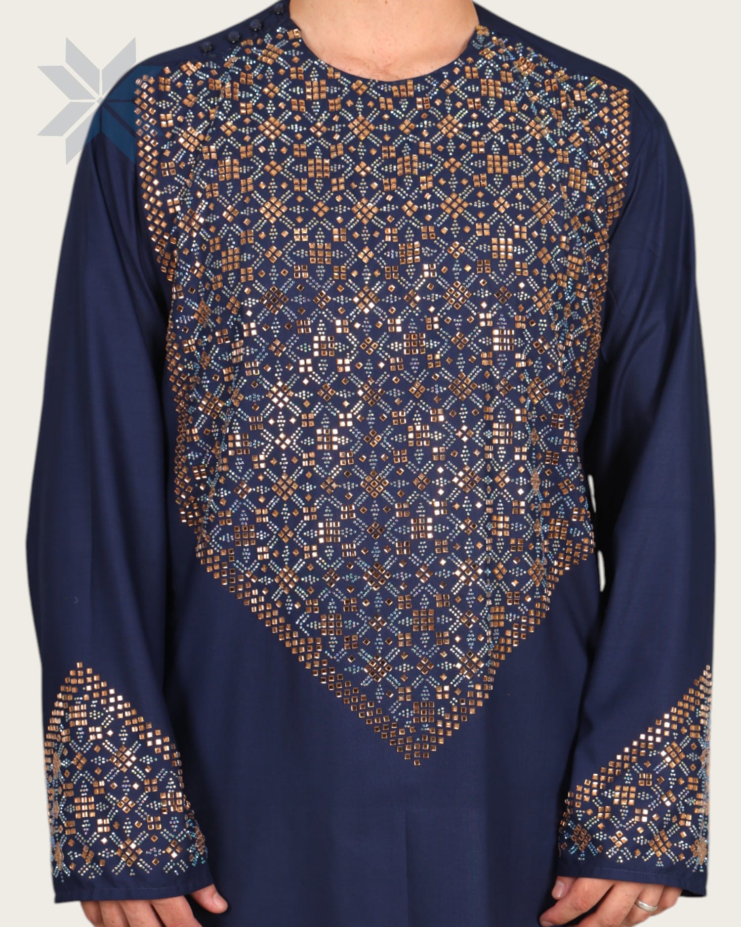 Deep Navy Royal Men's Outfit with Multicolor Glass Embroidery