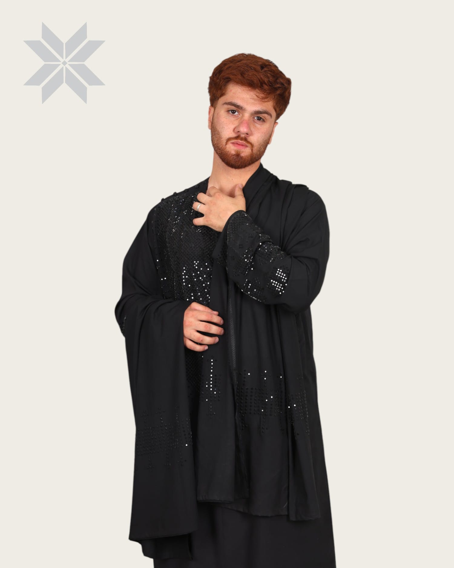 Black Men's Traditional Outfit with Handcrafted Glass Design