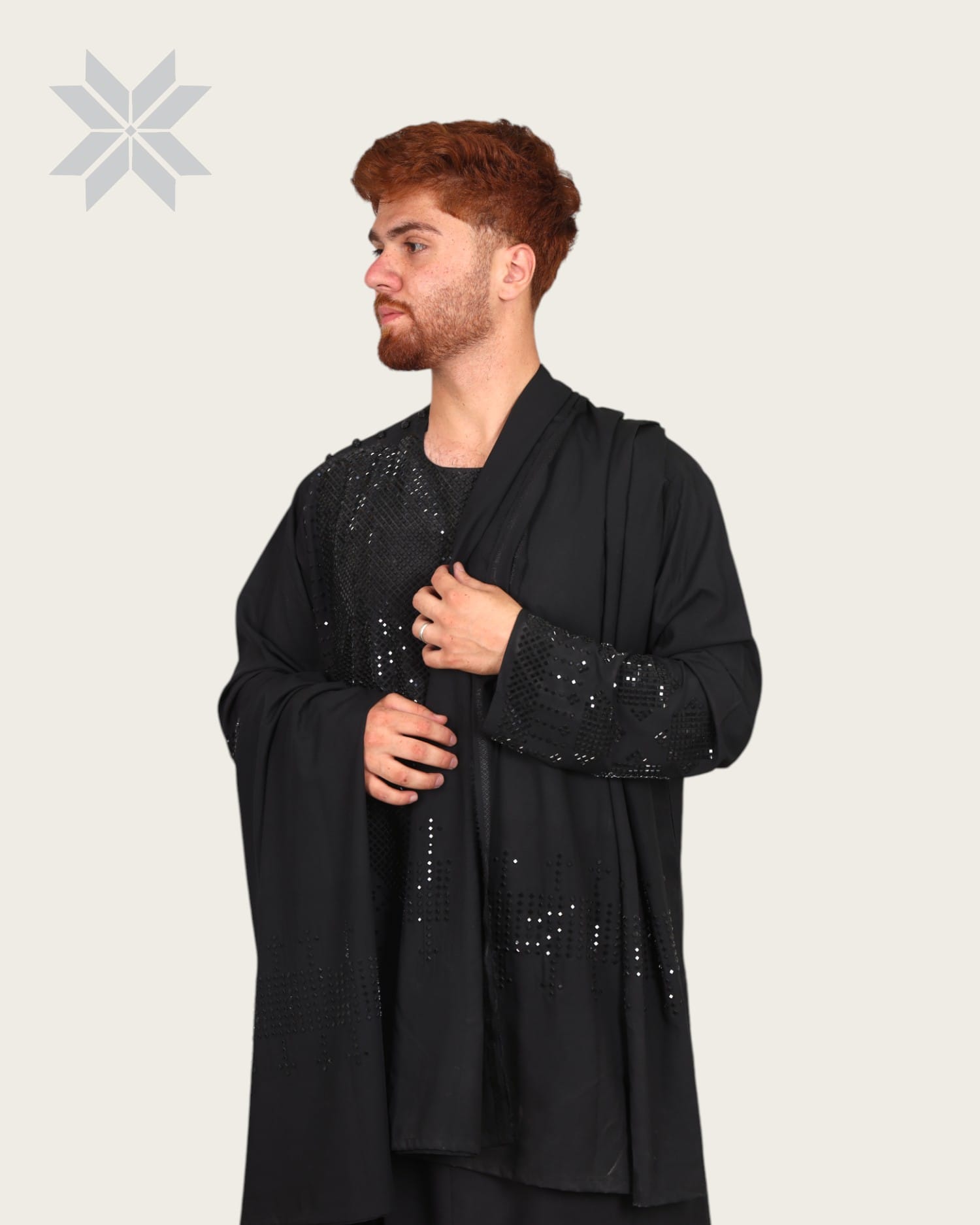 Black Men's Traditional Outfit with Handcrafted Glass Design