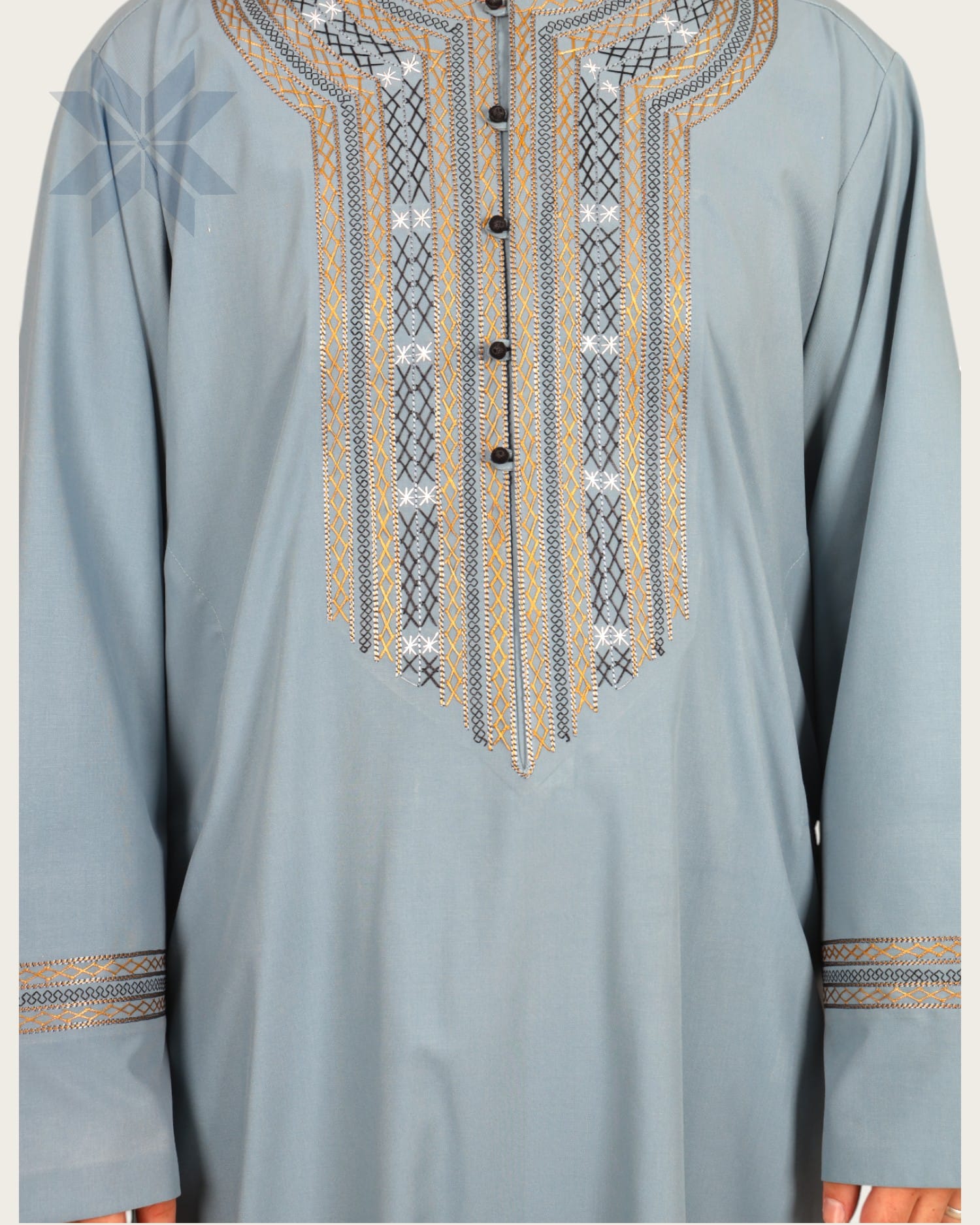 Men’s Sky Blue Traditional Wear with Hindi-Arabic Embroidery