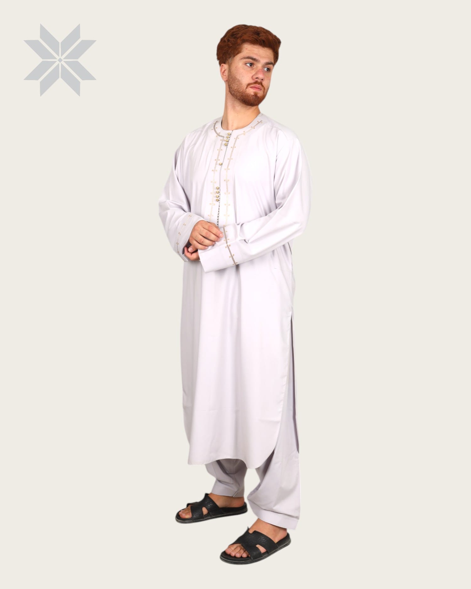 Classic White Men’s Arabic-Style Outfit with Subtle Embroidery