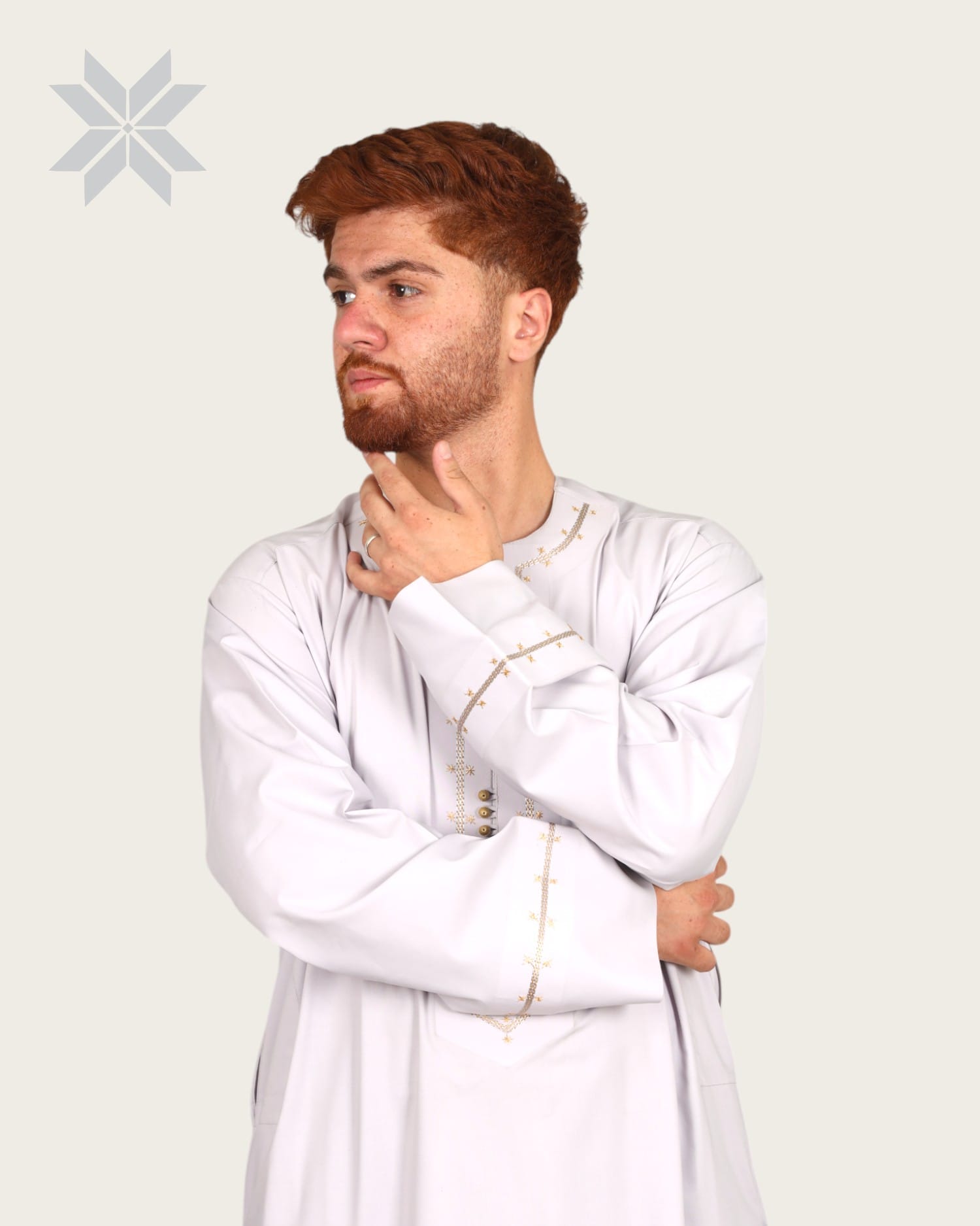 Classic White Men’s Arabic-Style Outfit with Subtle Embroidery