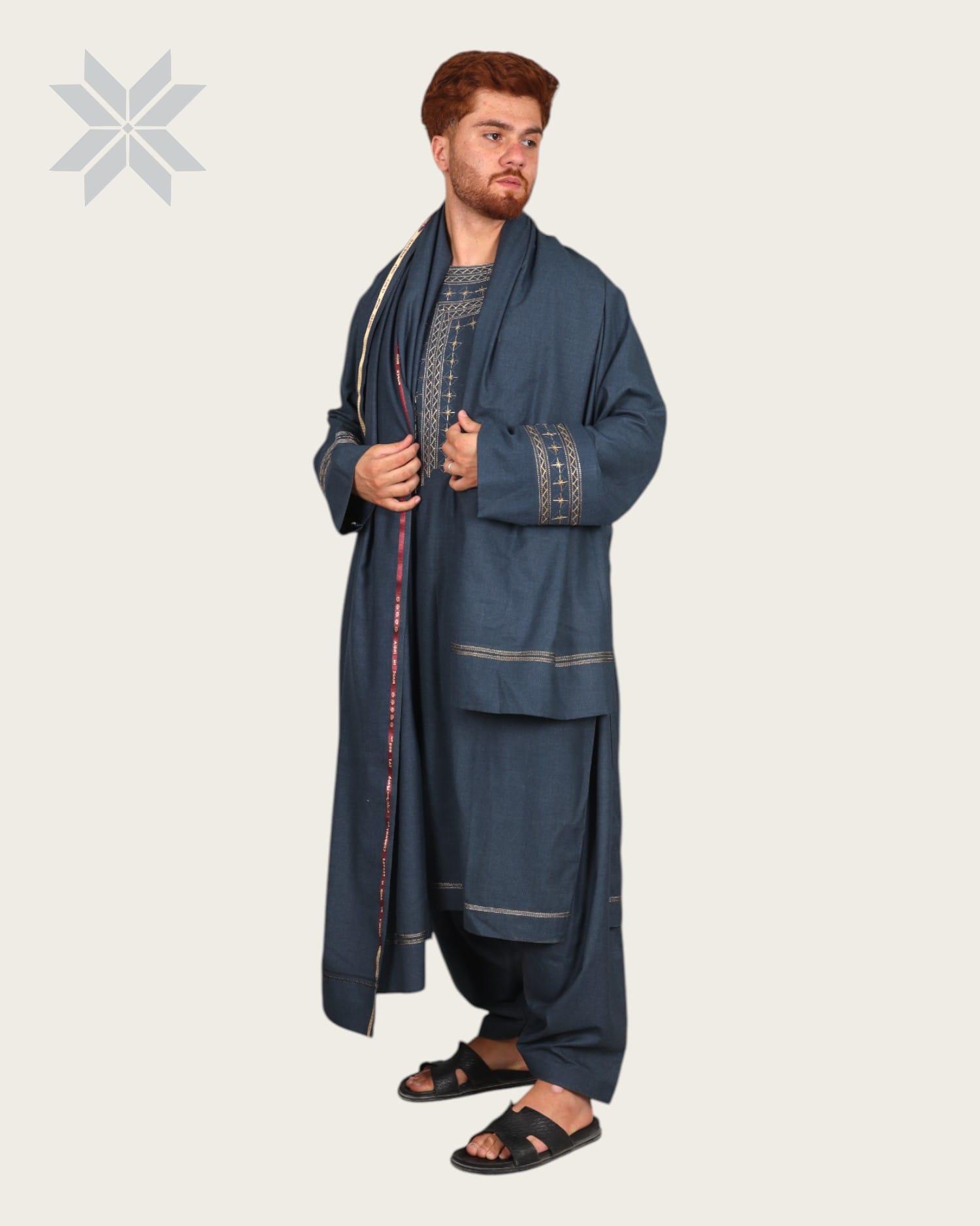 Blue Men’s Qassimay Outfit with Golden Embroidery