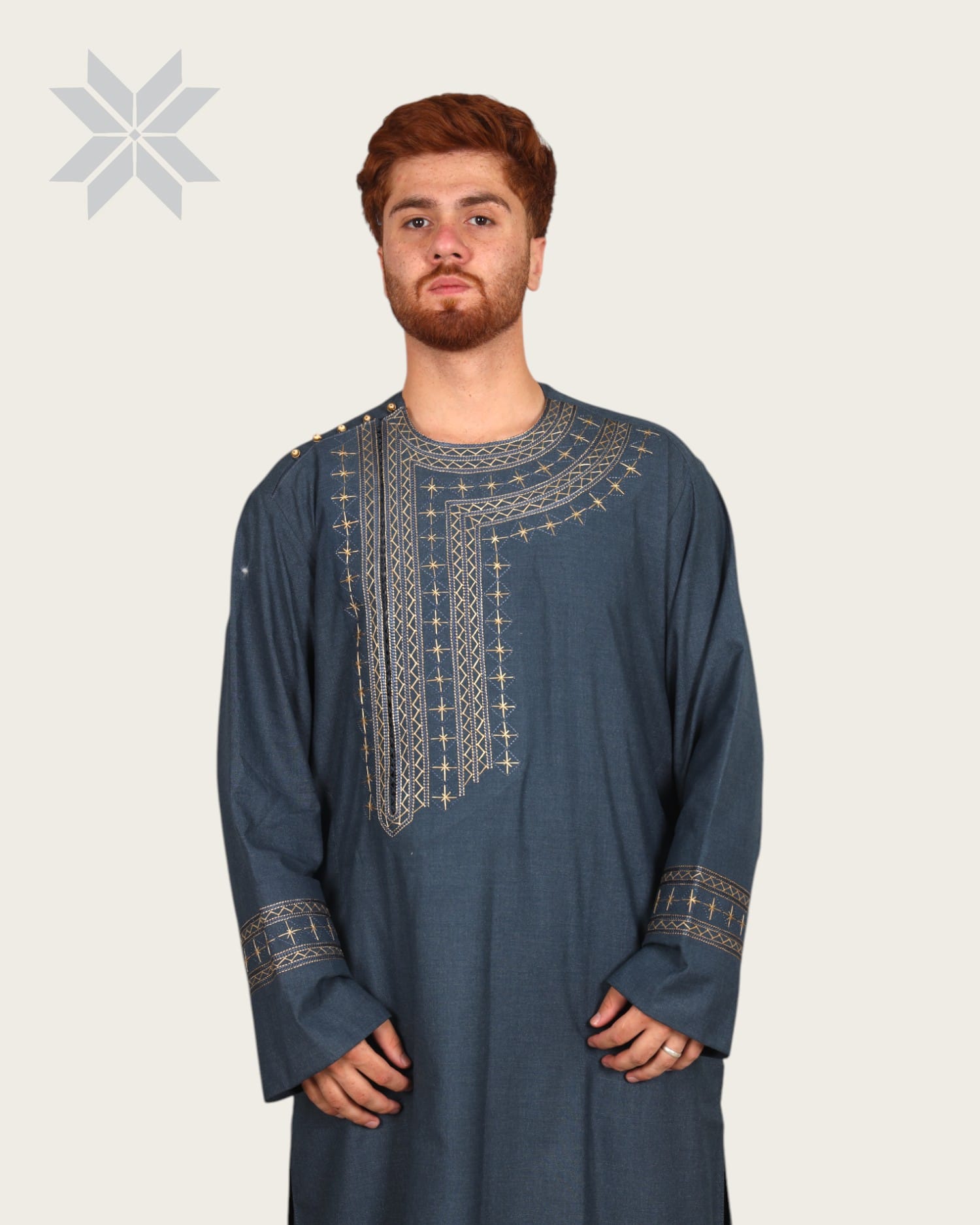 Blue Men’s Qassimay Outfit with Golden Embroidery
