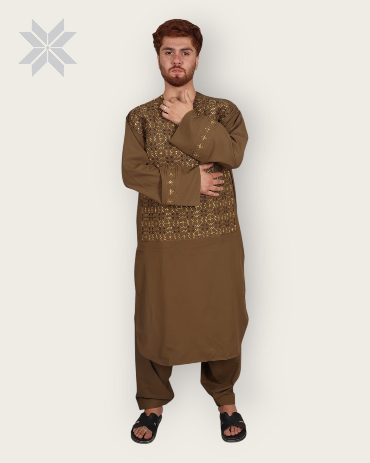 Men’s Handcrafted Embroidered Chest Design Attire