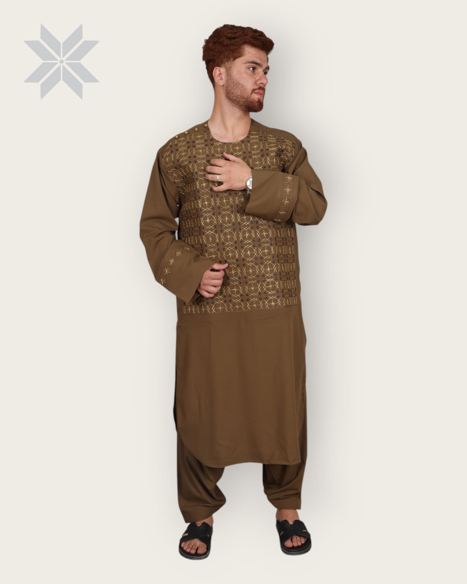 Men’s Handcrafted Embroidered Chest Design Attire