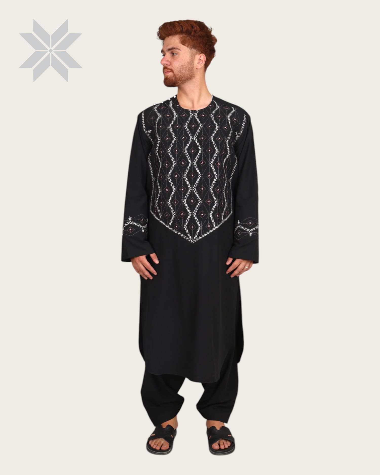 Men’s Premium Black Traditional Cloth with Hand Embroidered Chest Design