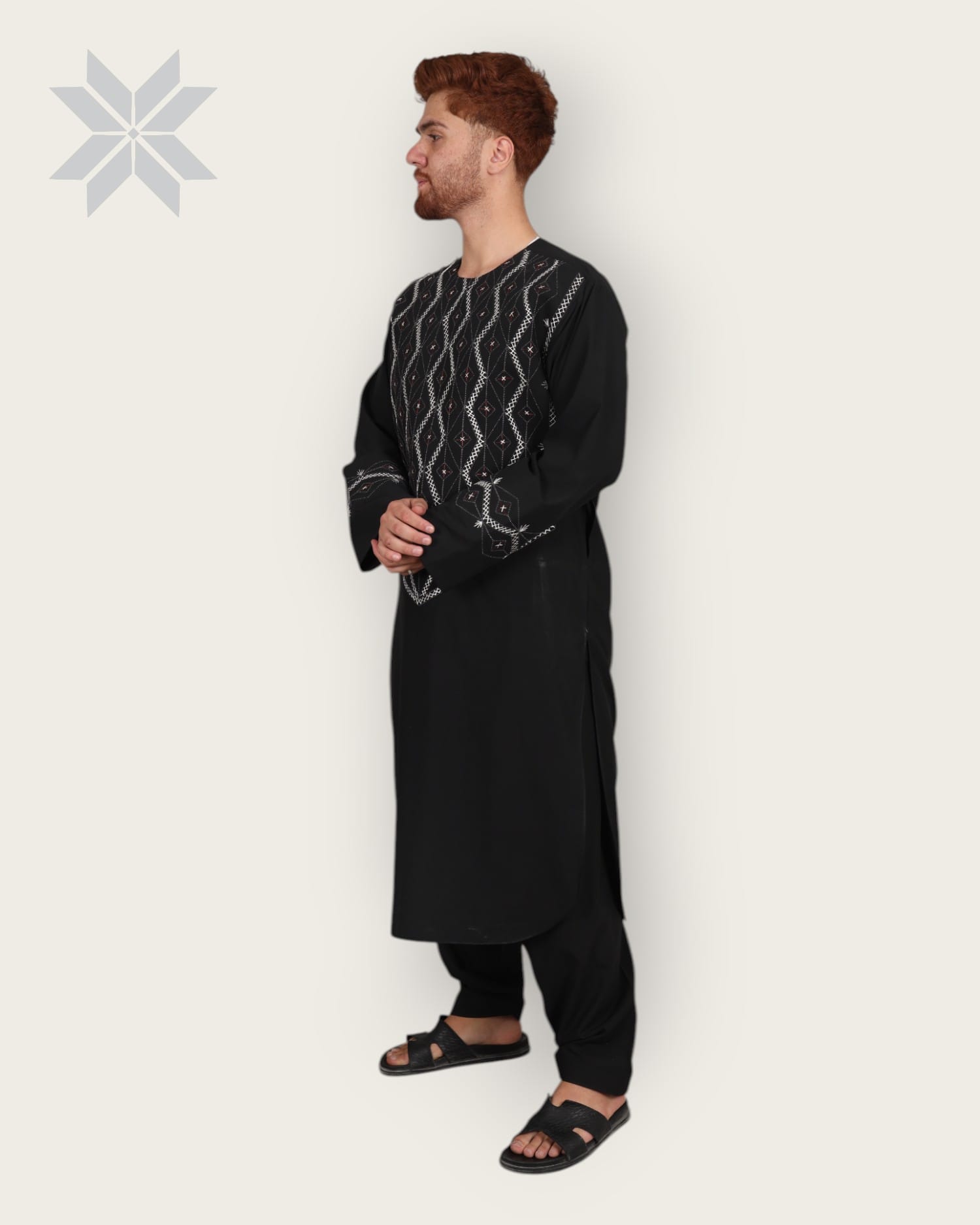 Men’s Premium Black Traditional Cloth with Hand Embroidered Chest Design
