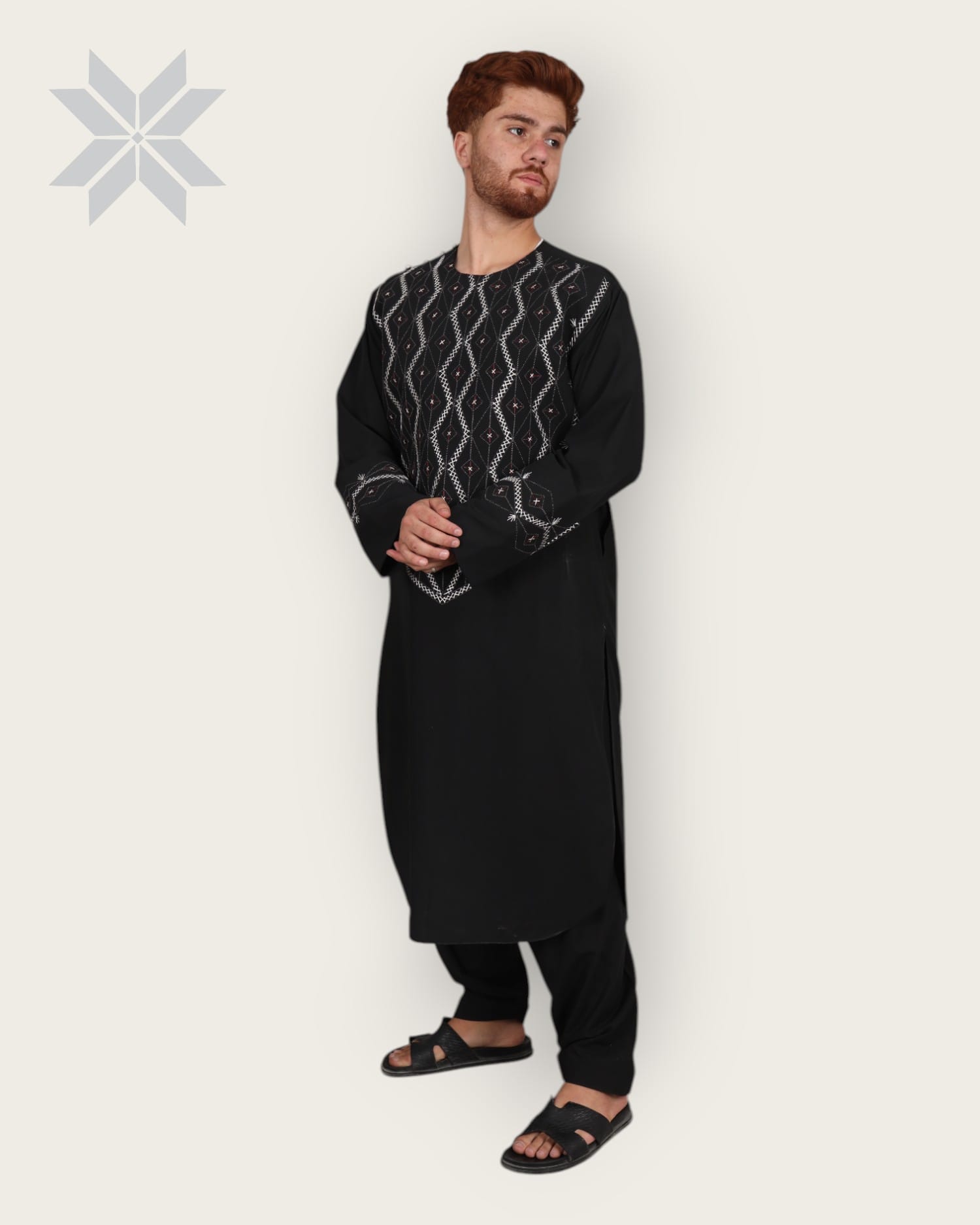 Men’s Premium Black Traditional Cloth with Hand Embroidered Chest Design