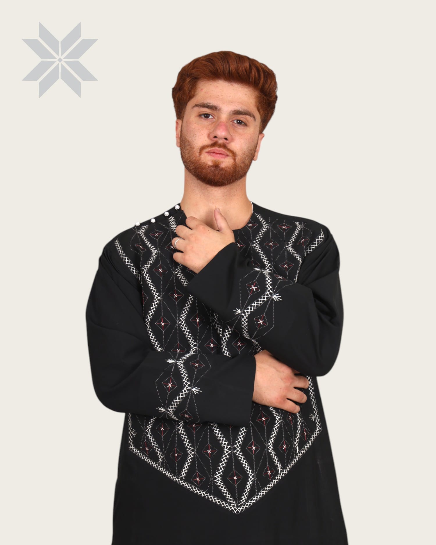 Men’s Premium Black Traditional Cloth with Hand Embroidered Chest Design