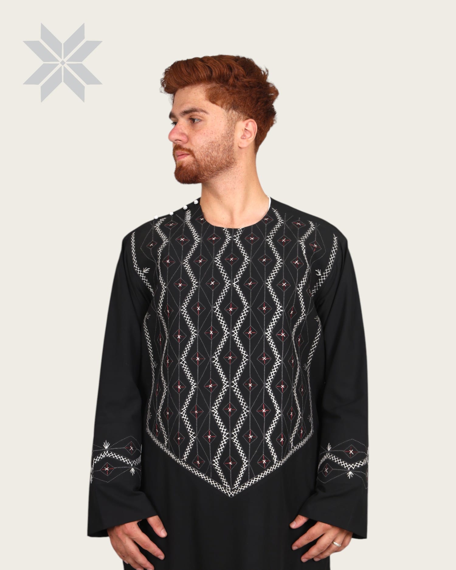 Men’s Premium Black Traditional Cloth with Hand Embroidered Chest Design