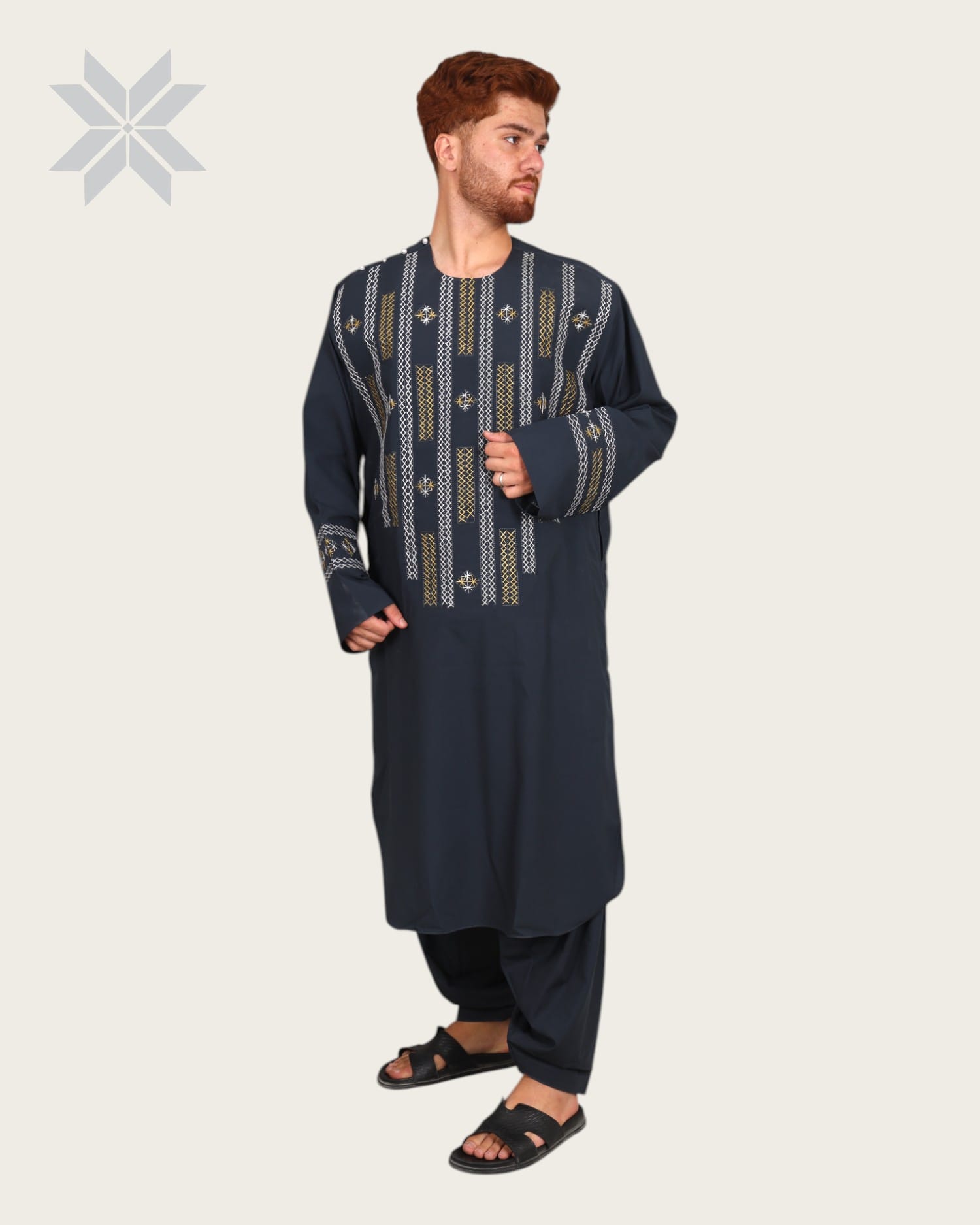 Men’s Cloth with Gold & White Chest Embroidery
