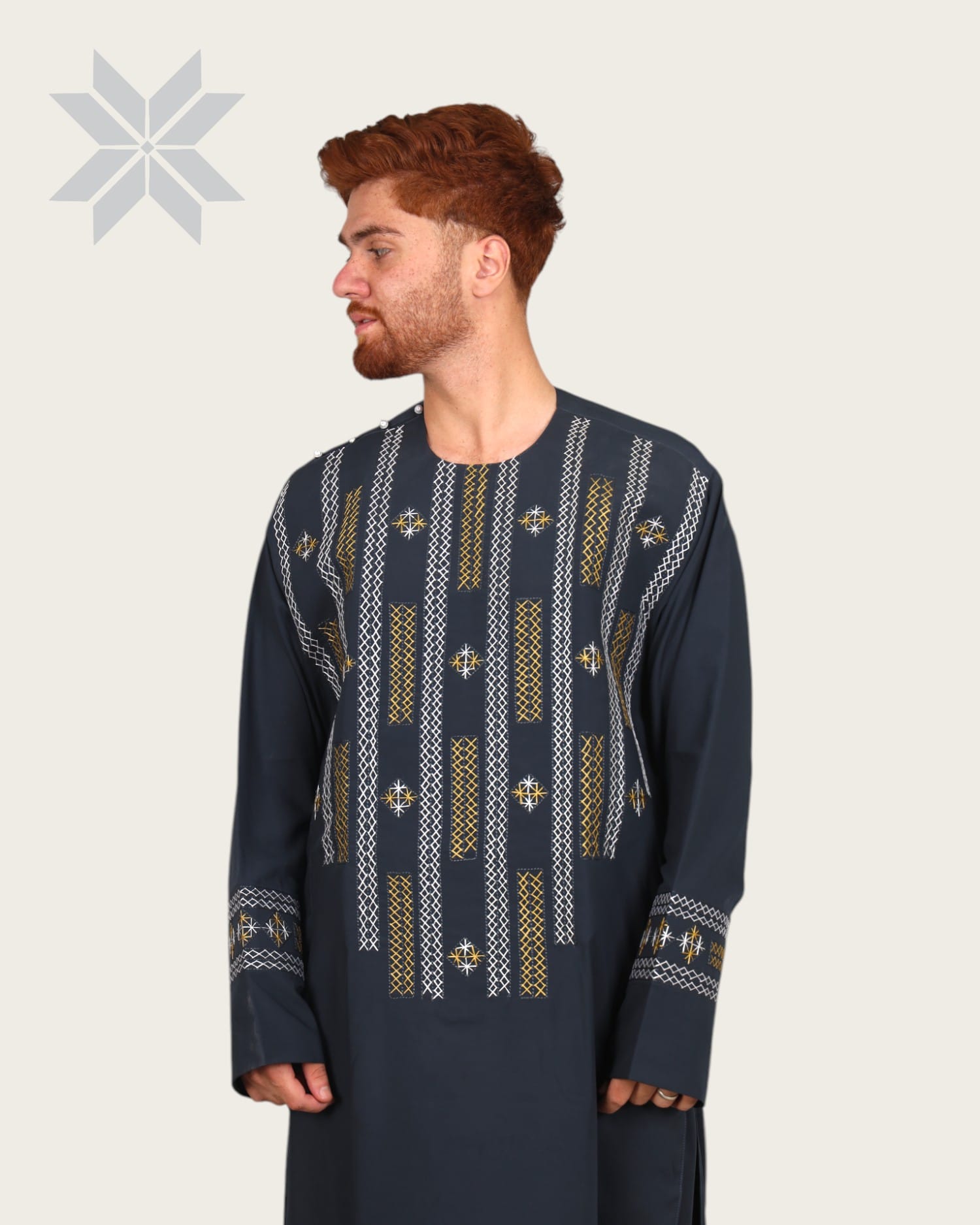 Men’s Cloth with Gold & White Chest Embroidery