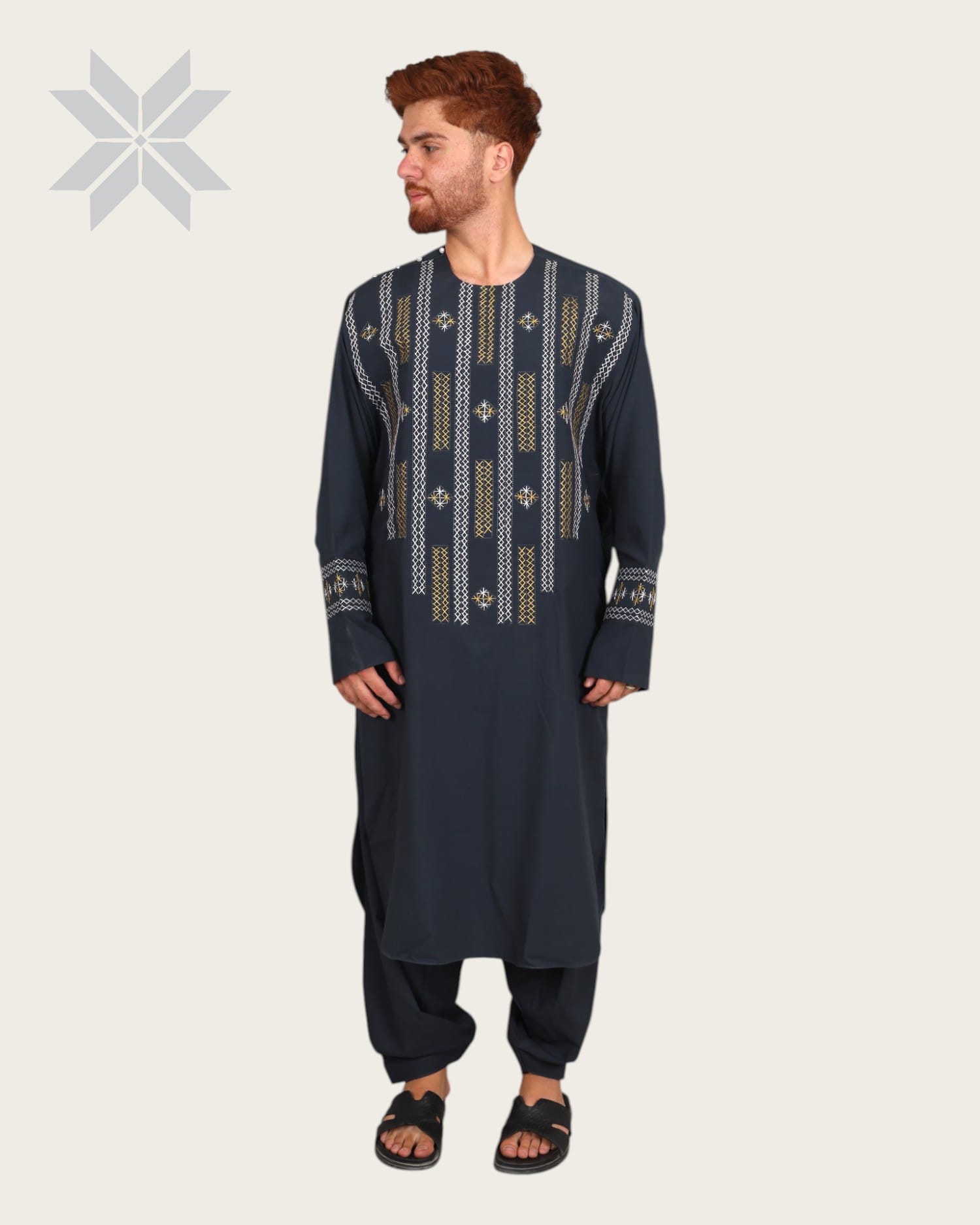 Men’s Cloth with Gold & White Chest Embroidery