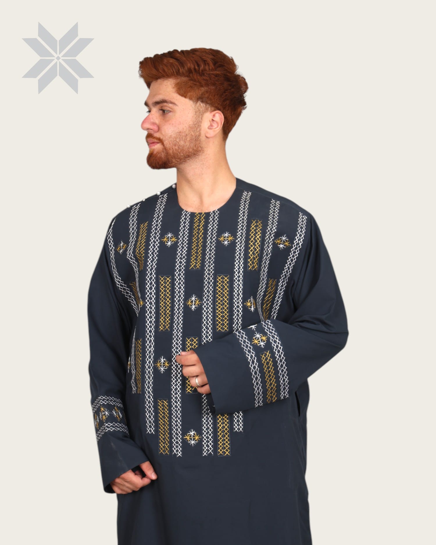 Men’s Cloth with Gold & White Chest Embroidery