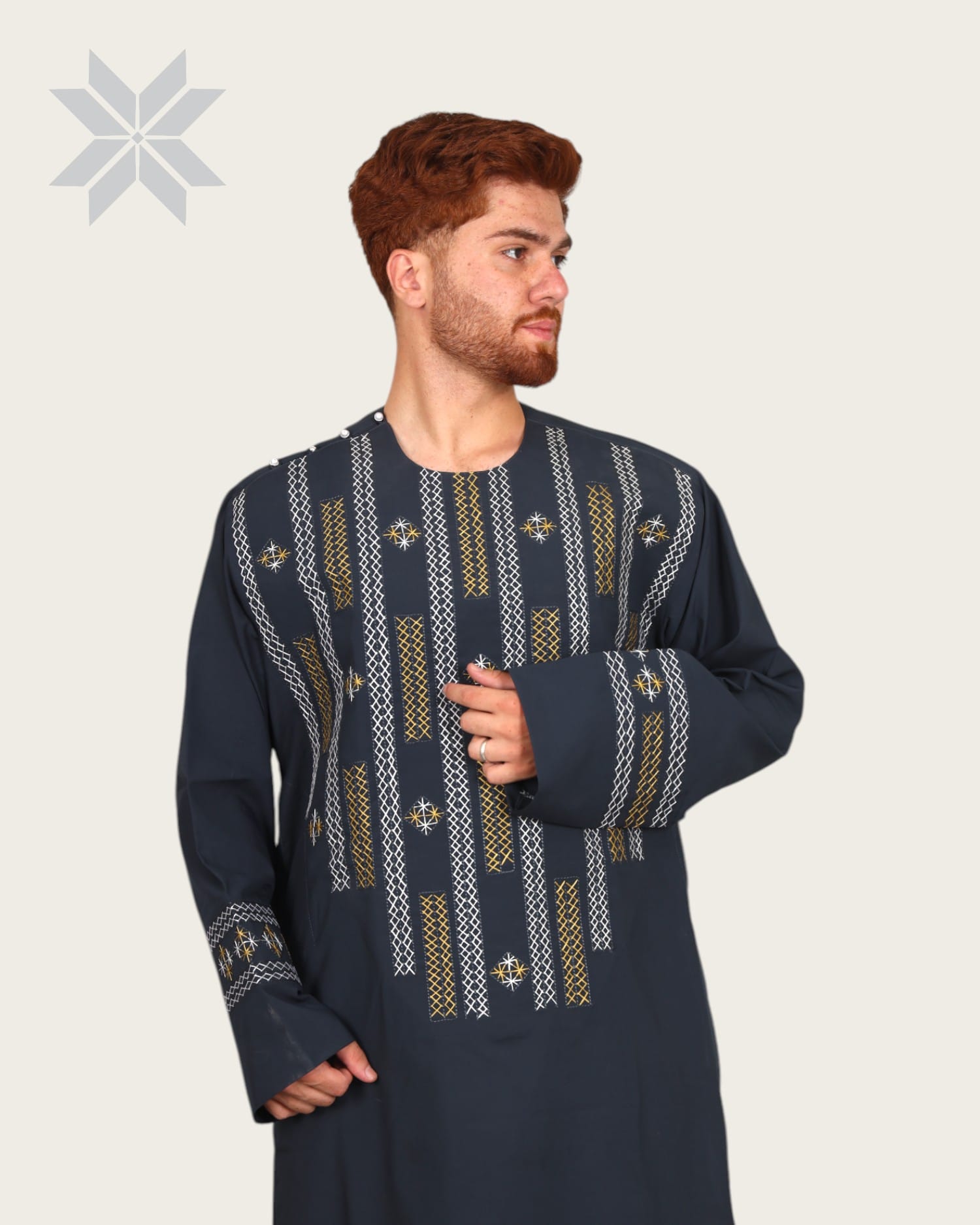 Men’s Cloth with Gold & White Chest Embroidery