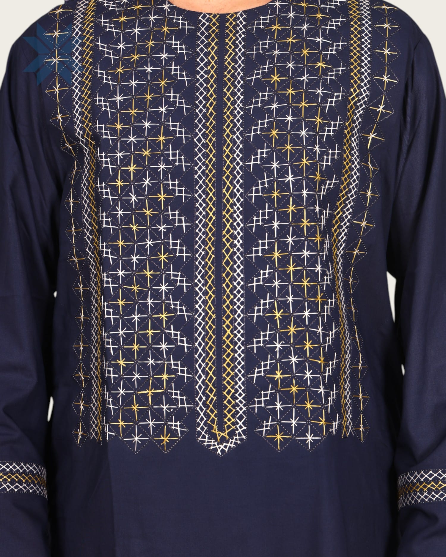 Men’s Blue Traditional Cloth with Elegant Gold & White Embroidery
