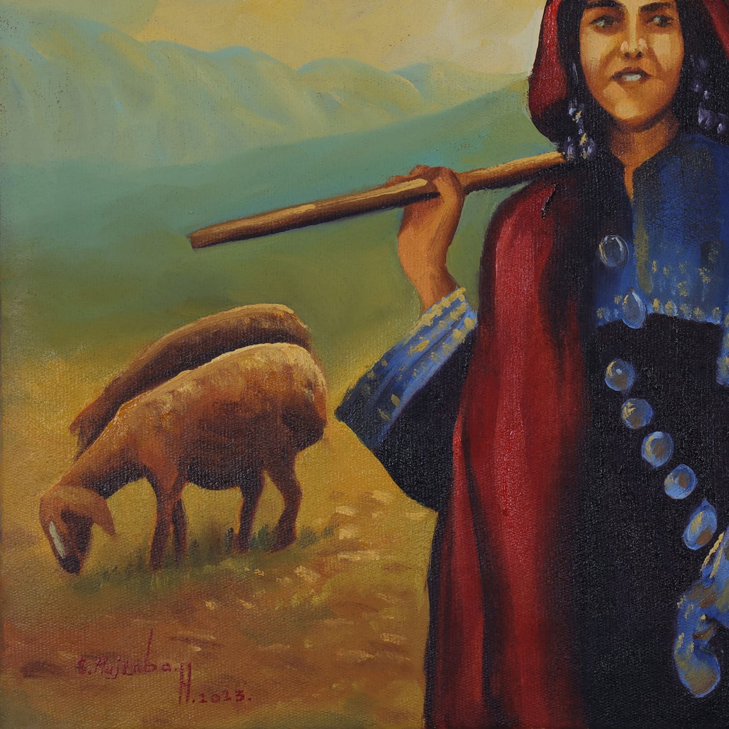 The Shepherd Girl  Hand-Painted Afghan Oil Painting